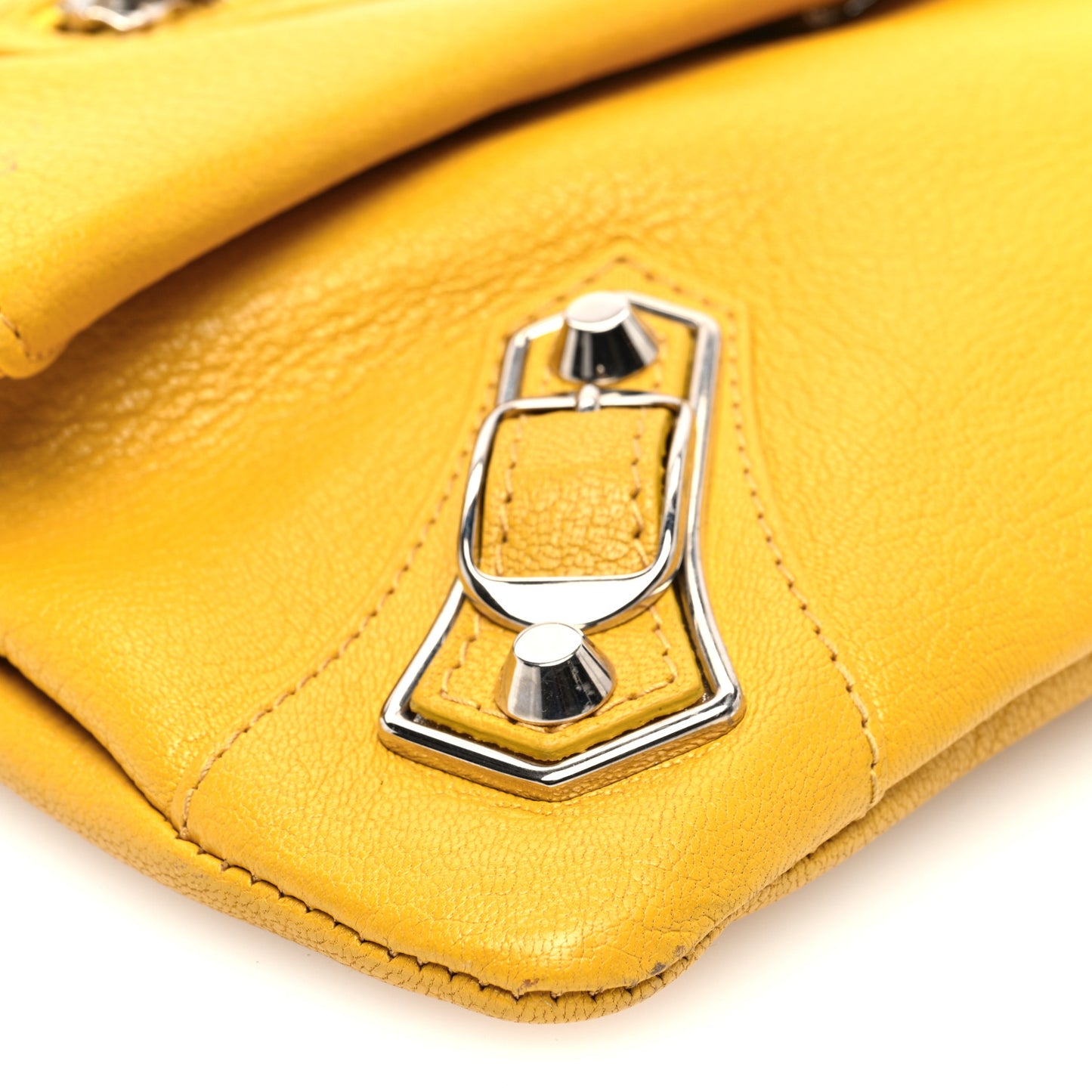 Chevre Silver Metallic Edge Hardware Envelope Clutch Jaune Epi