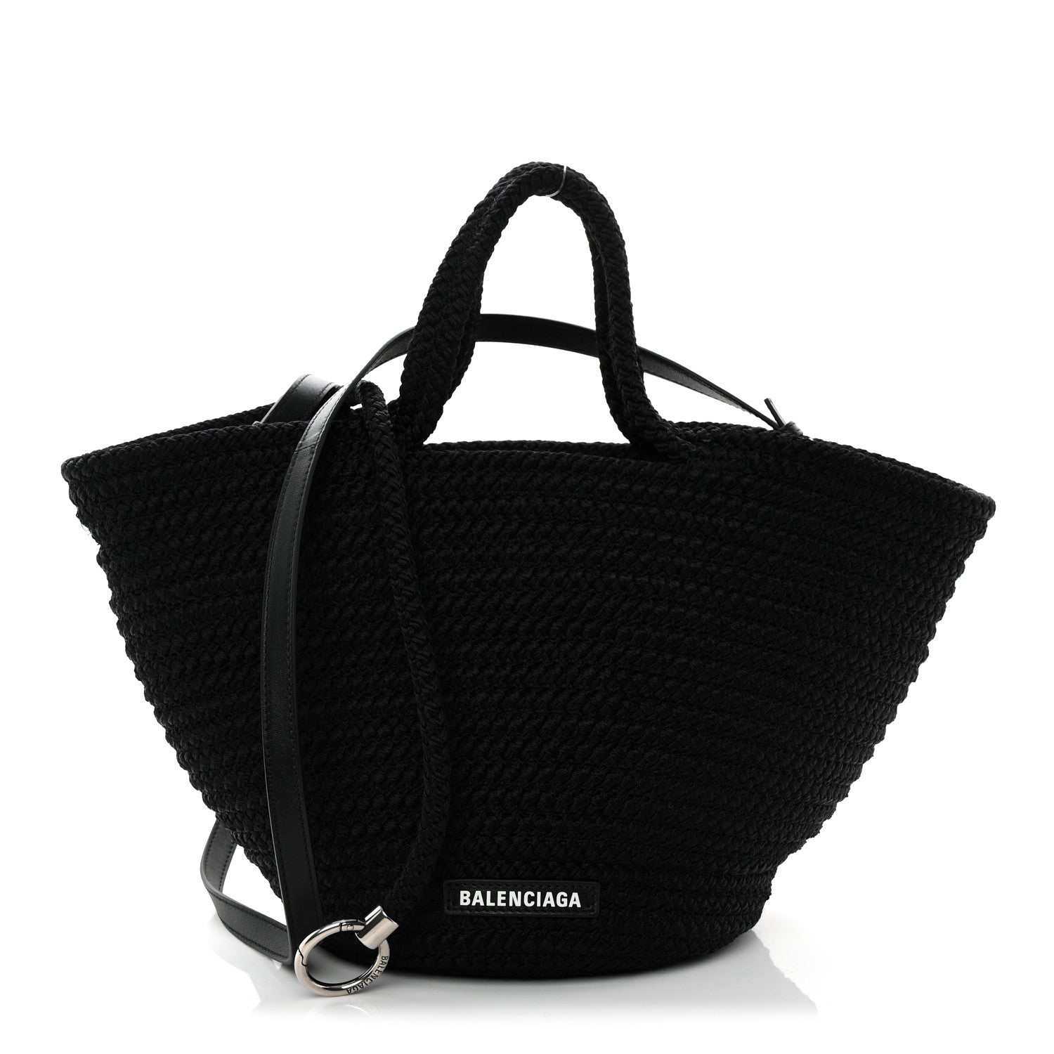 Balenciaga Nylon Lambskin Woven Ibiza Basket With Strap Black
