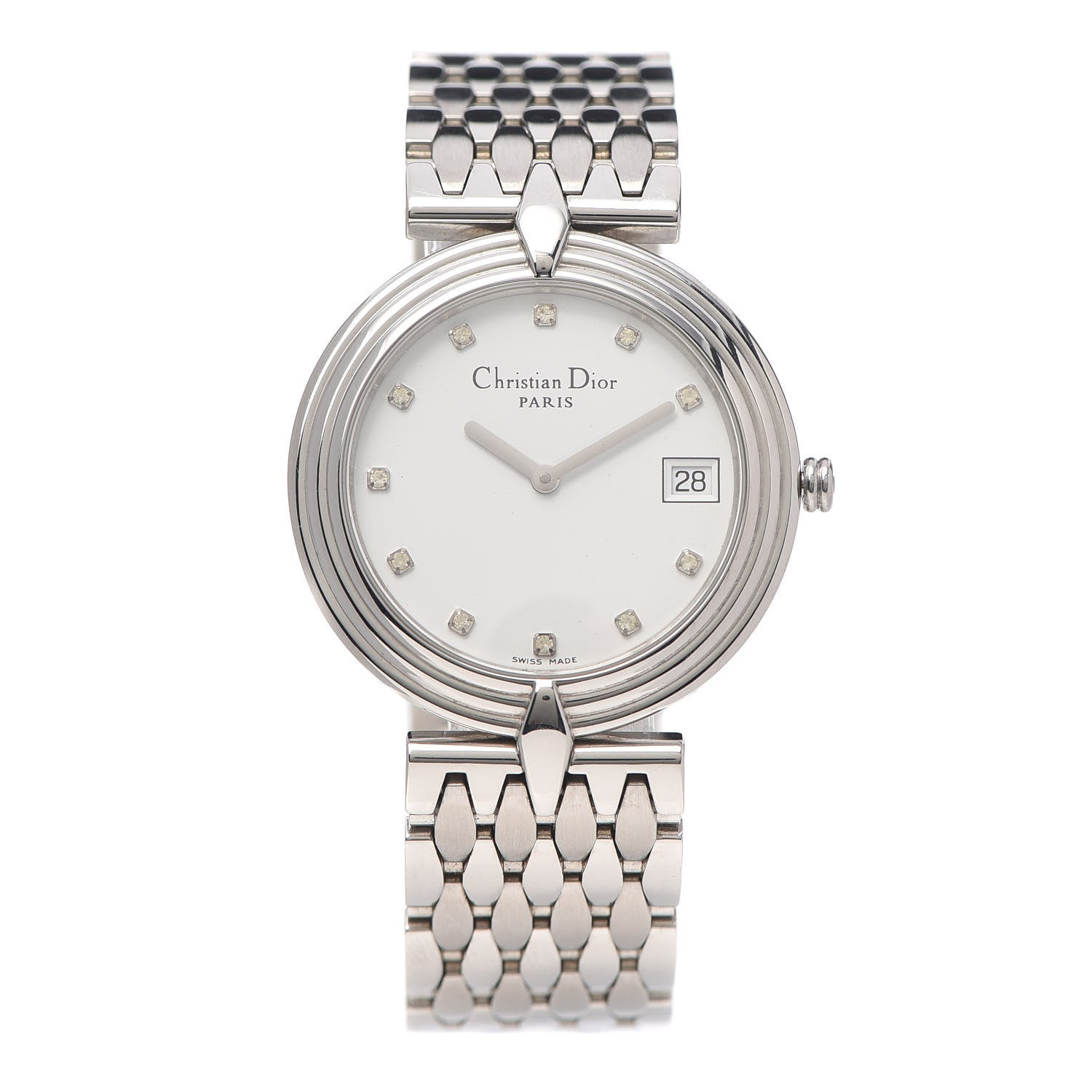 Christian Dior Stainless Steel Diamond 30mm Round Quartz Watch