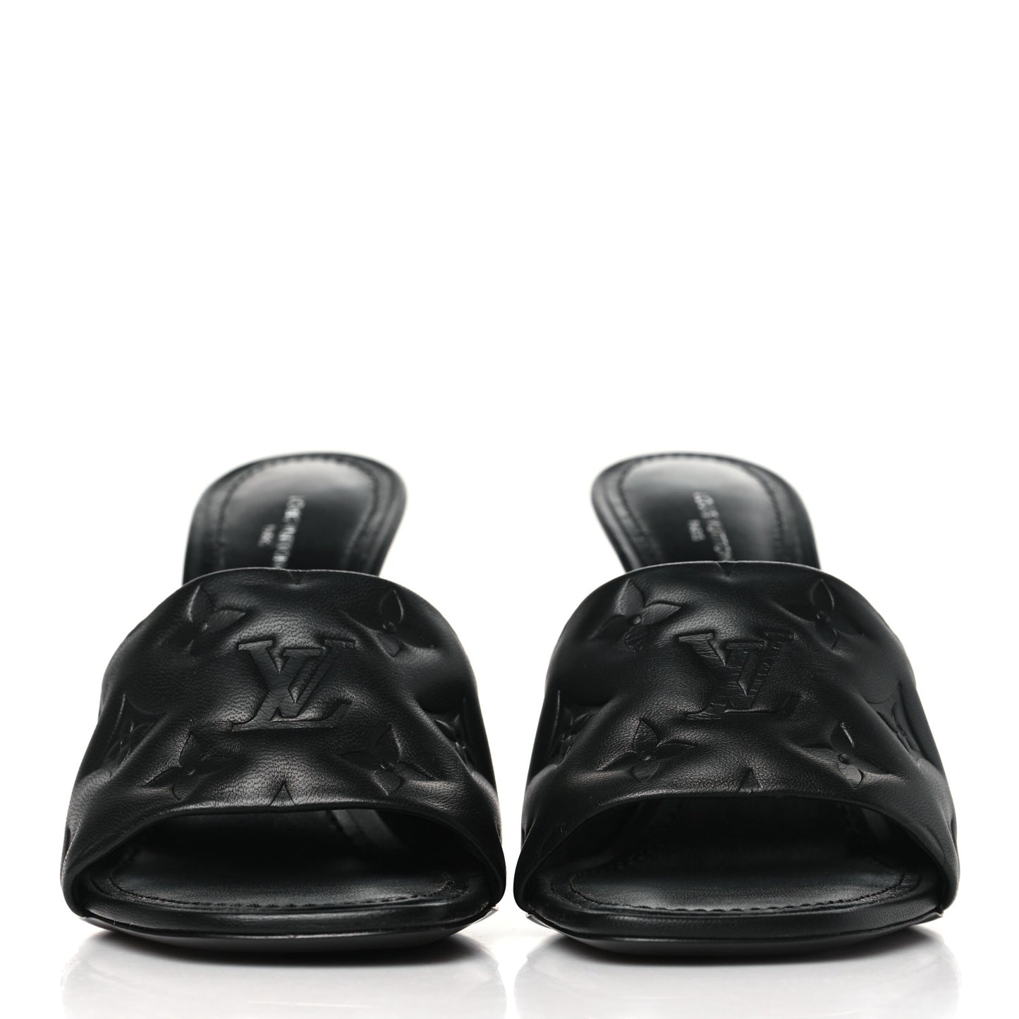 Lambskin Embossed Monogram Revival High Heel Mules 38 Black