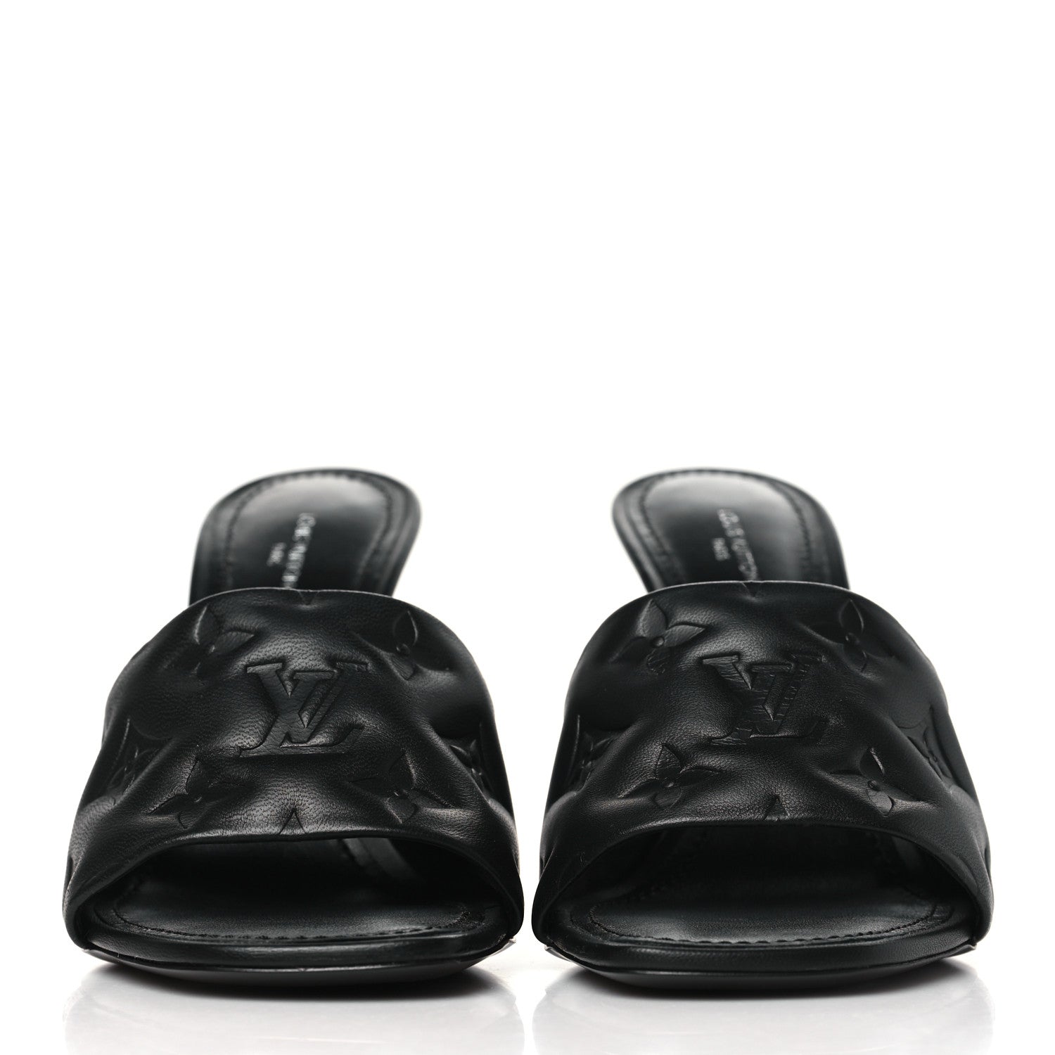 Louis Vuitton Lambskin Embossed Monogram Revival High Heel Mules 38 Black 2 of 10