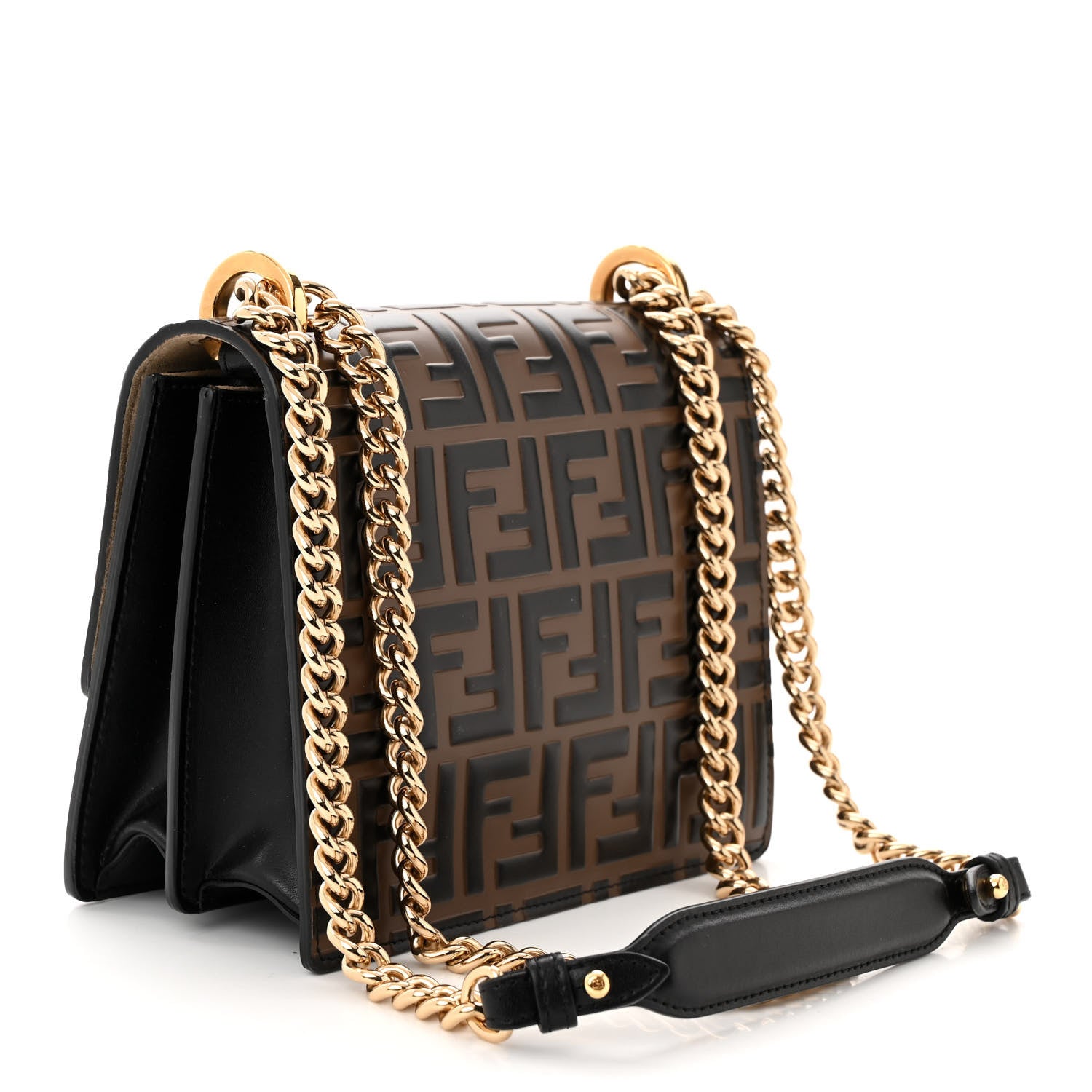 Fendi Vitello Liberty Bi-Color FF 1974 Embossed Small Kan U Shoulder Bag Maya Black 3 of 11