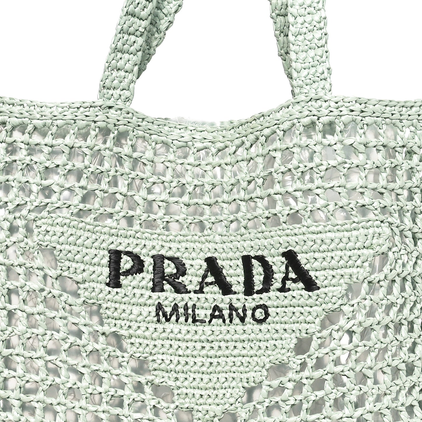 Yarn Raffia Effect Crochet Logo Embroidered Tote Bag Acqua