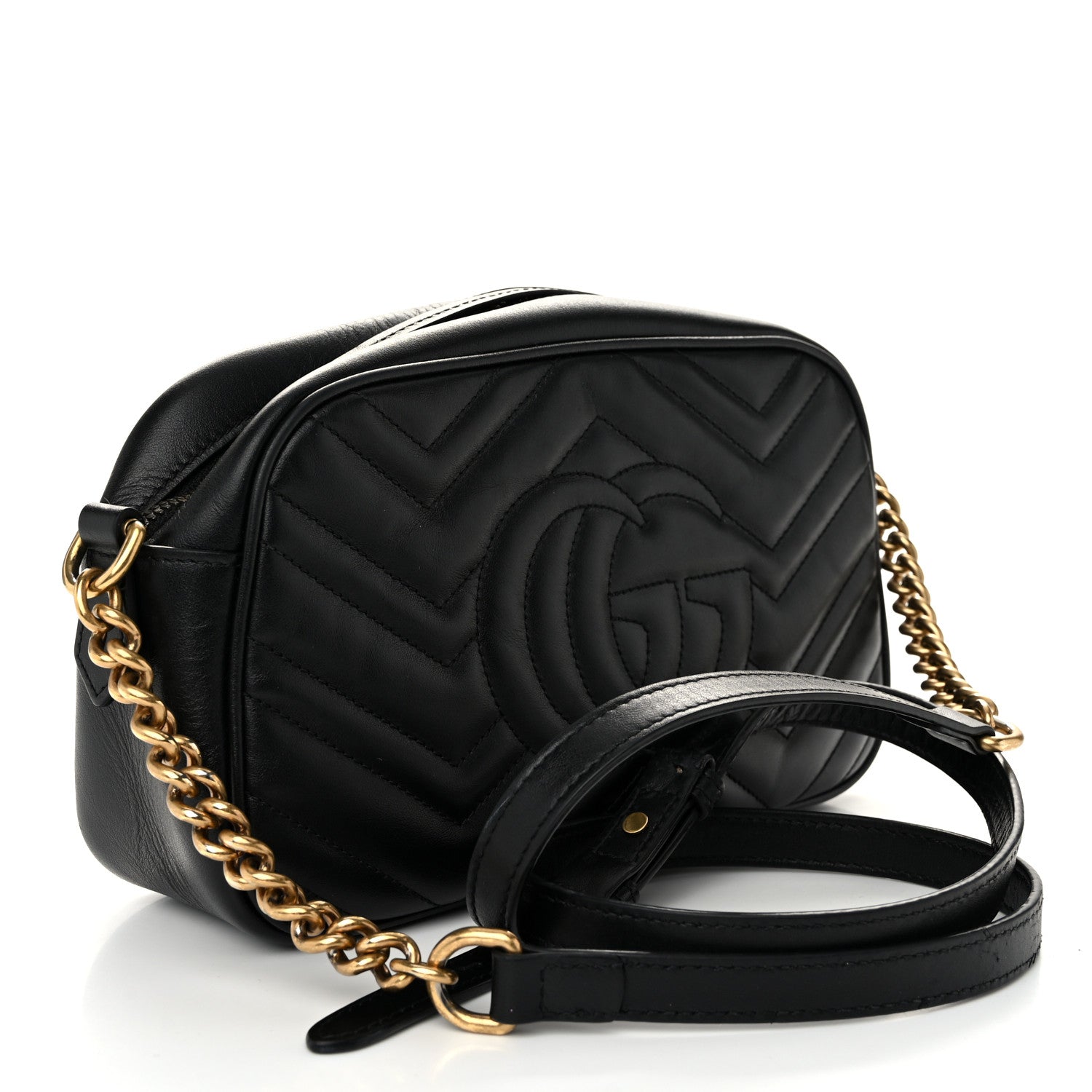 Gucci Calfskin Matelasse Small GG Marmont Chain Shoulder Bag Black 3 of 11