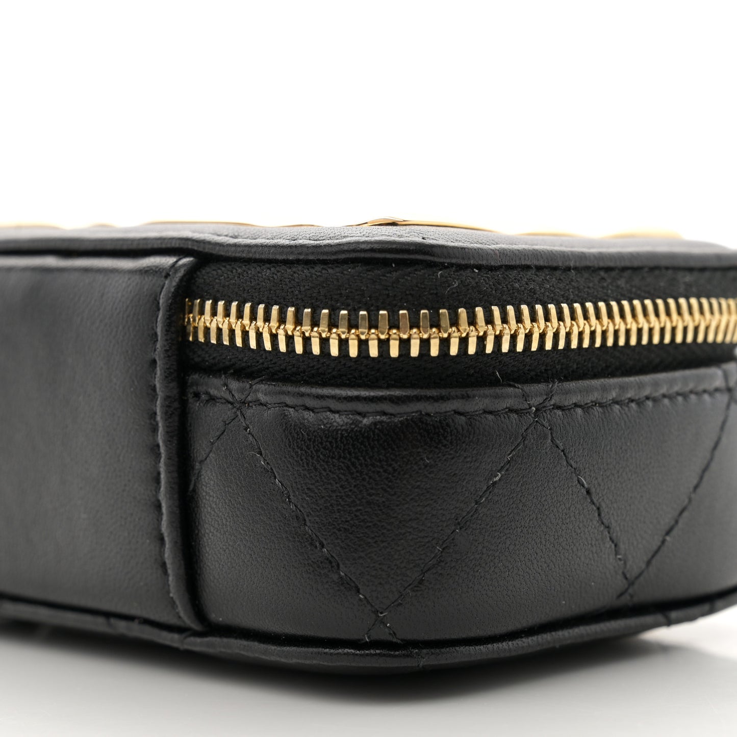 Lambskin Metal Quilted Extra Mini Vanity Case With Chain Black Gold