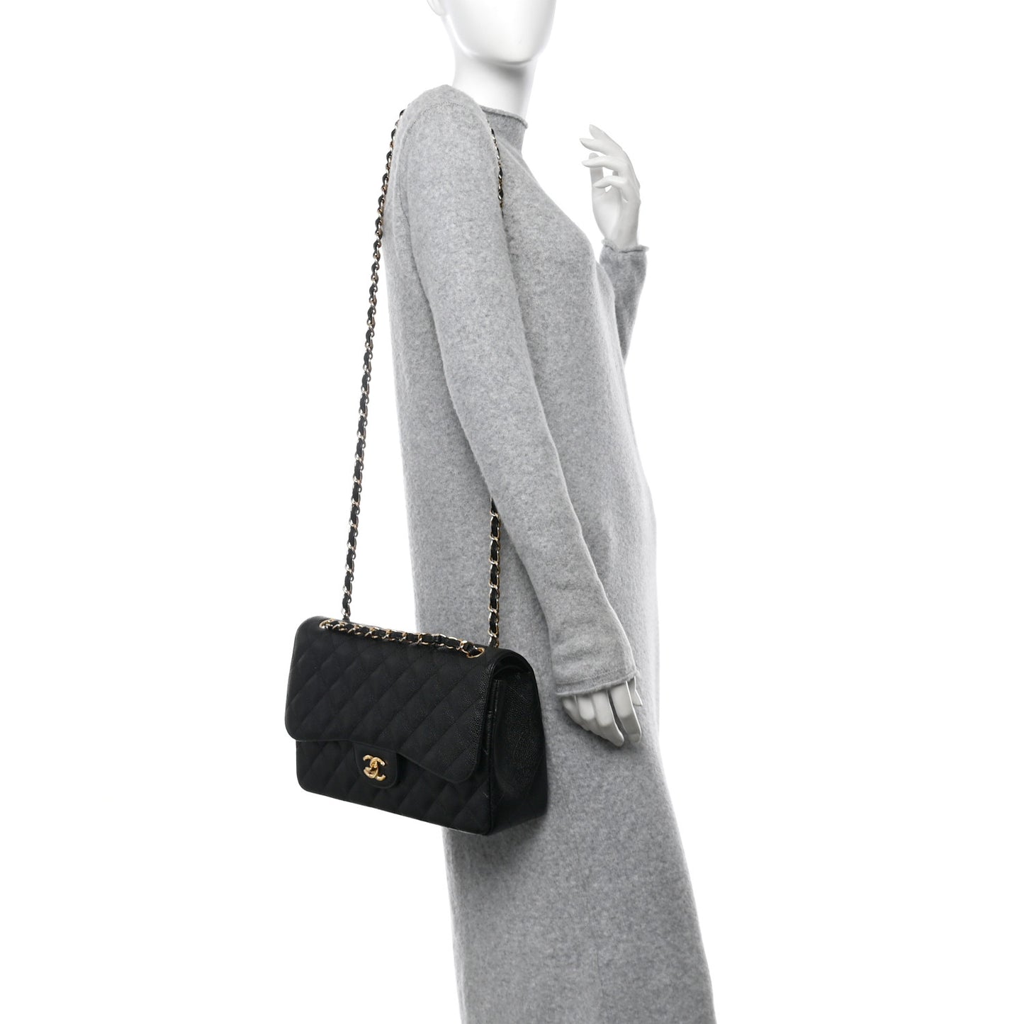Caviar Quilted Jumbo Double Flap Black