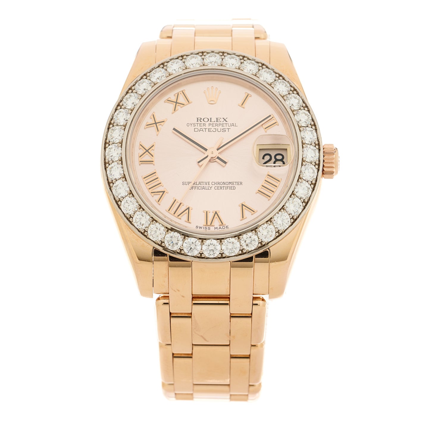 18K Everose Gold Diamond Mother of Pearl 34mm Pearlmaster Datejust Watch Roman 81285