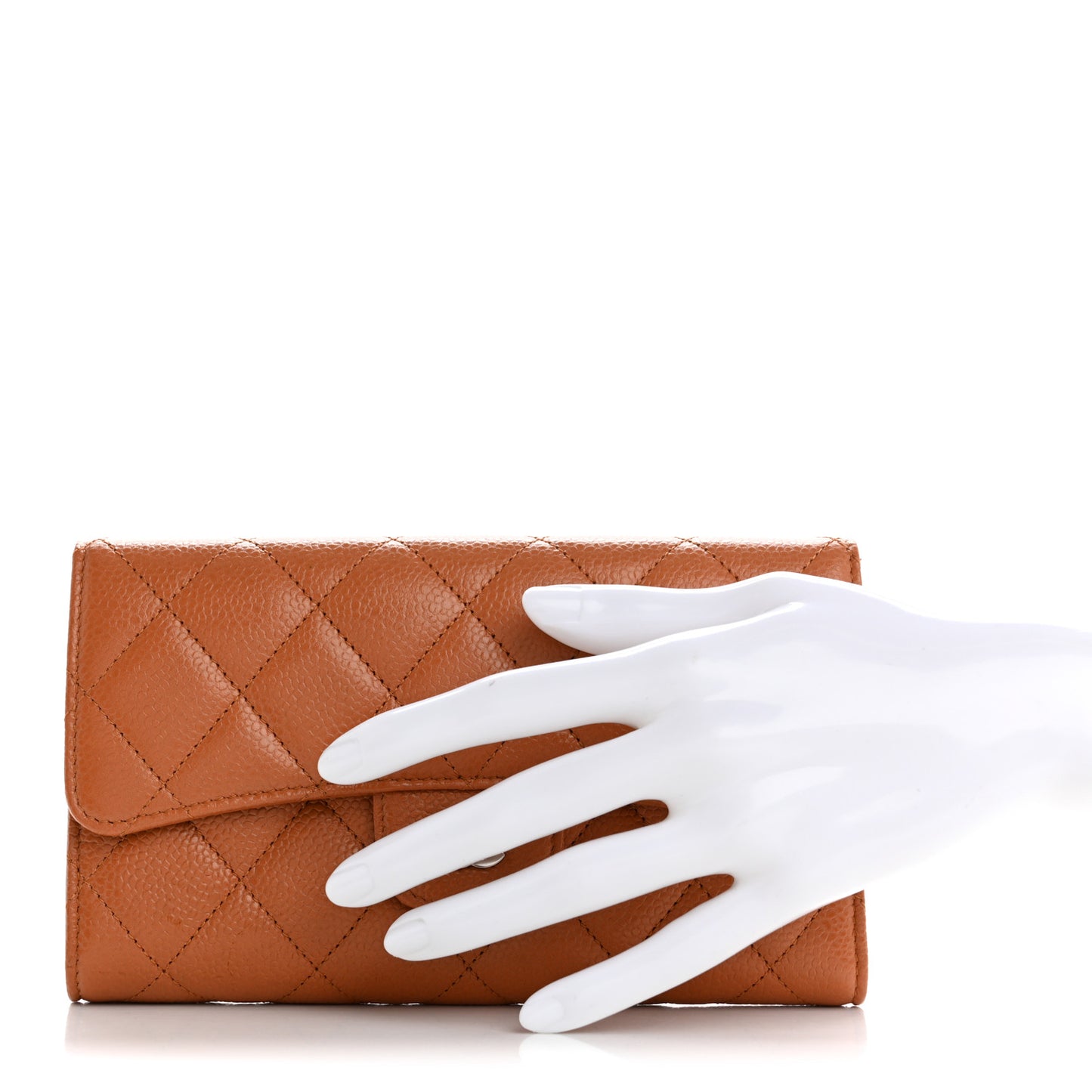 Caviar Quilted Large Flap Wallet Light Brown
