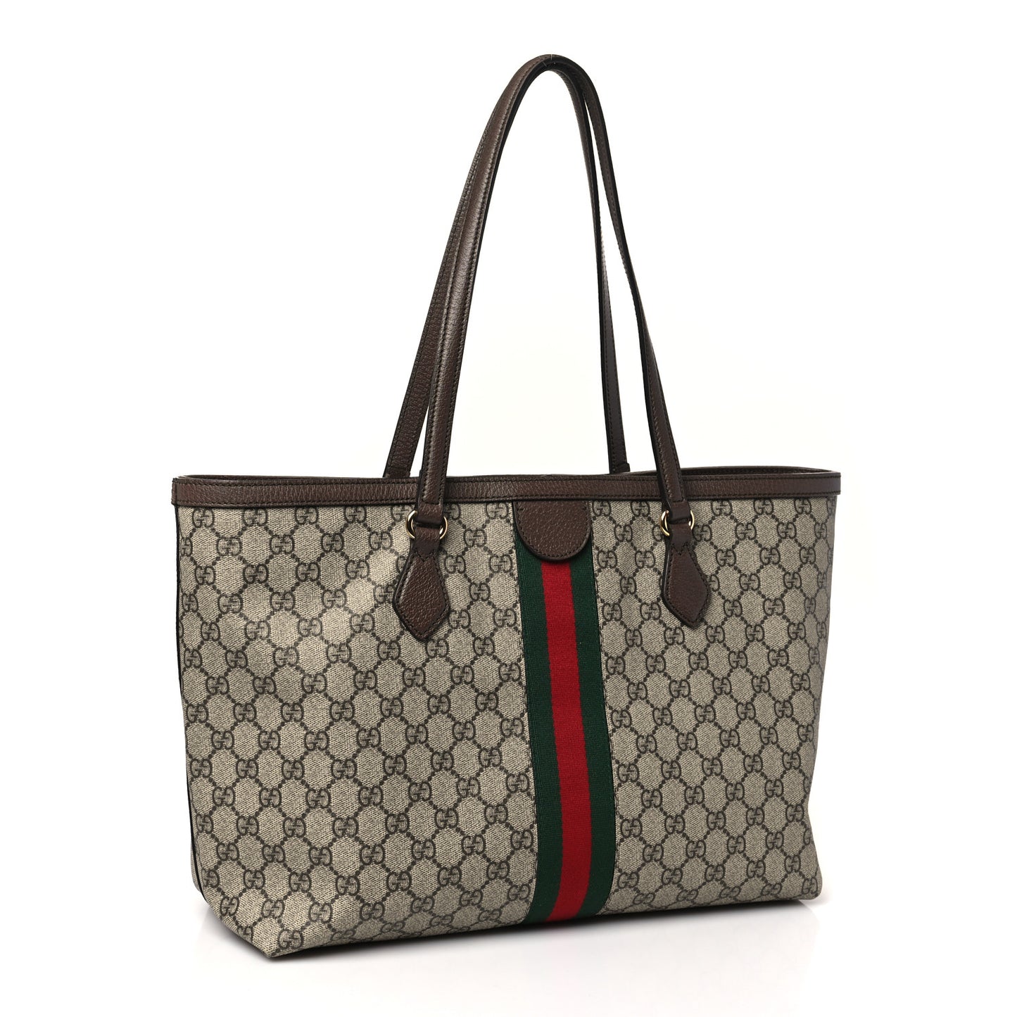 GG Supreme Monogram Textured Calfskin Web Medium Ophidia Shopping Tote Beige Ebony New Acero