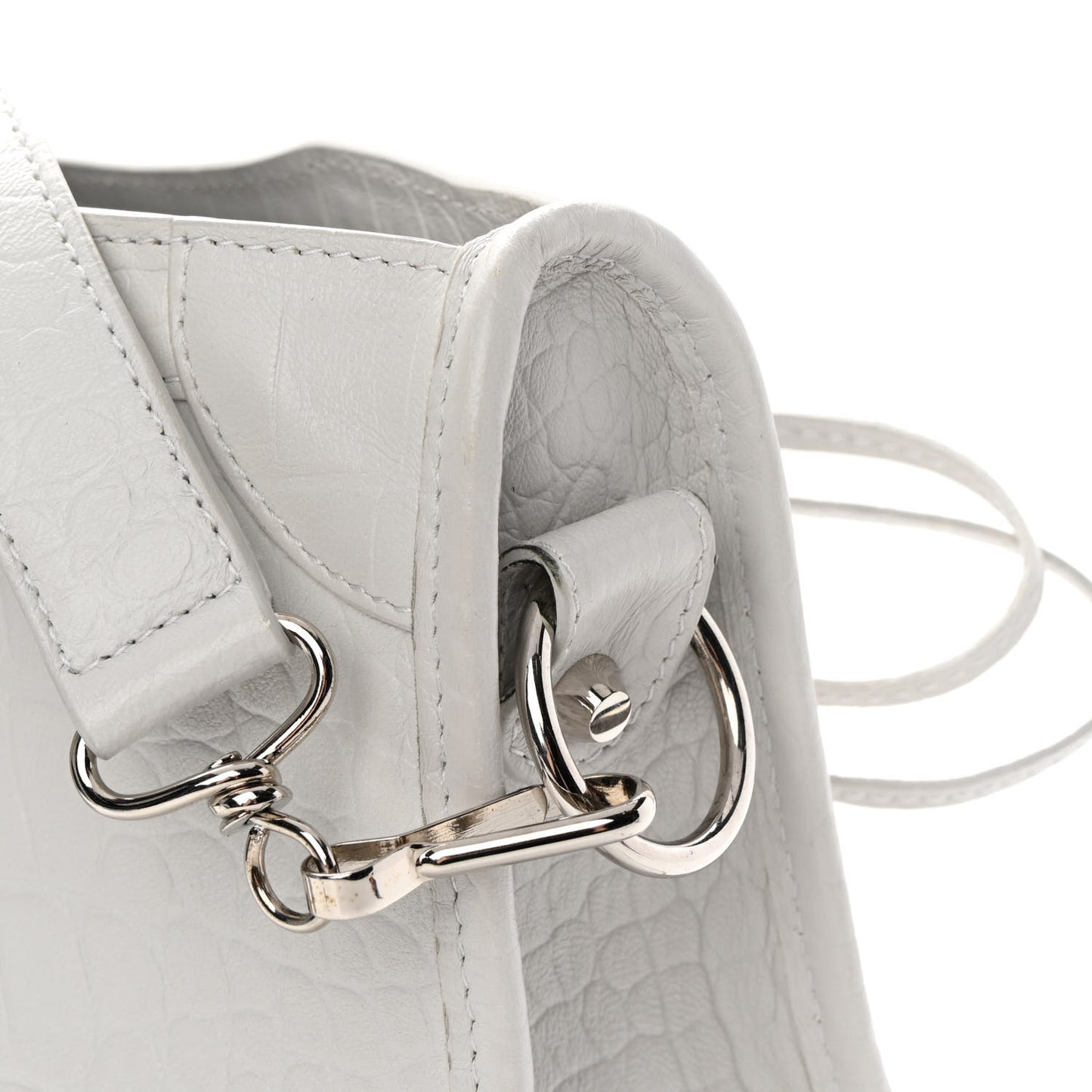 Matte Supple Lambskin Crocodile Embossed Classic Silver Hardware S City White