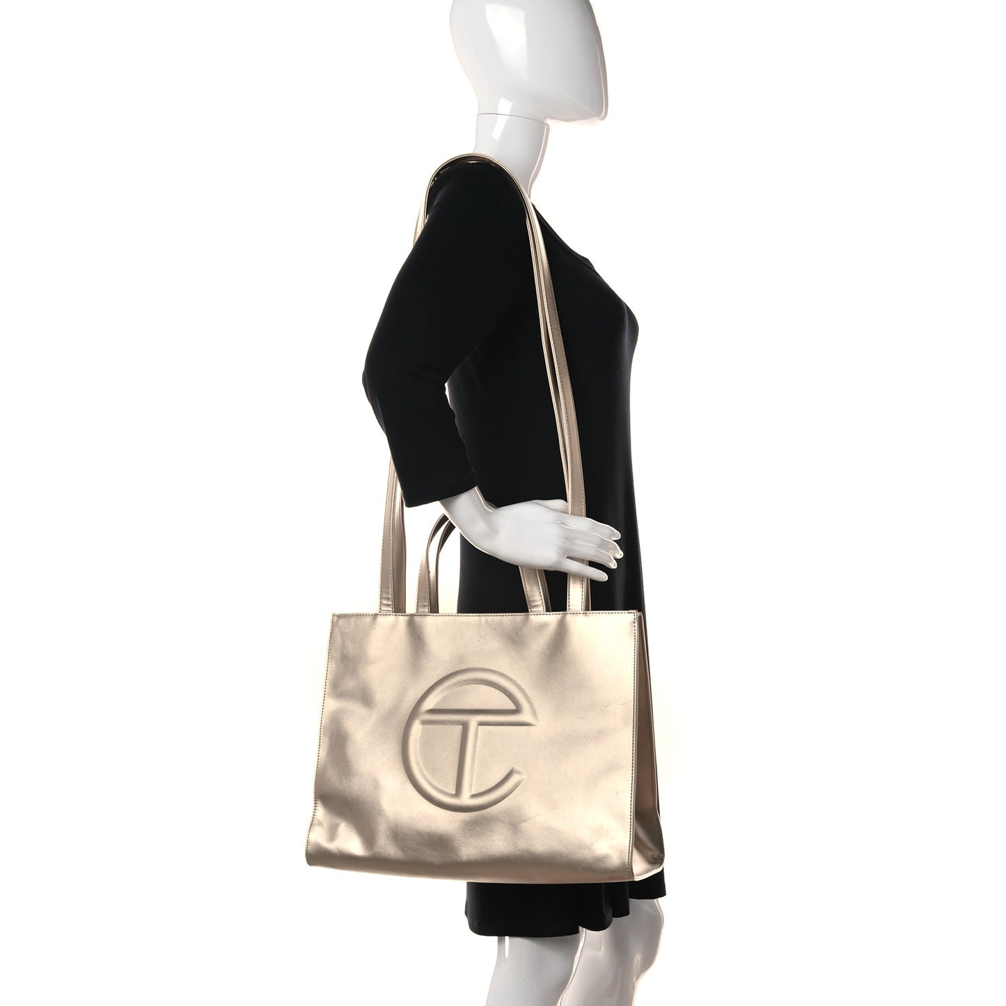 Metallic Vegan Leather Medium Shopping Bag Gold