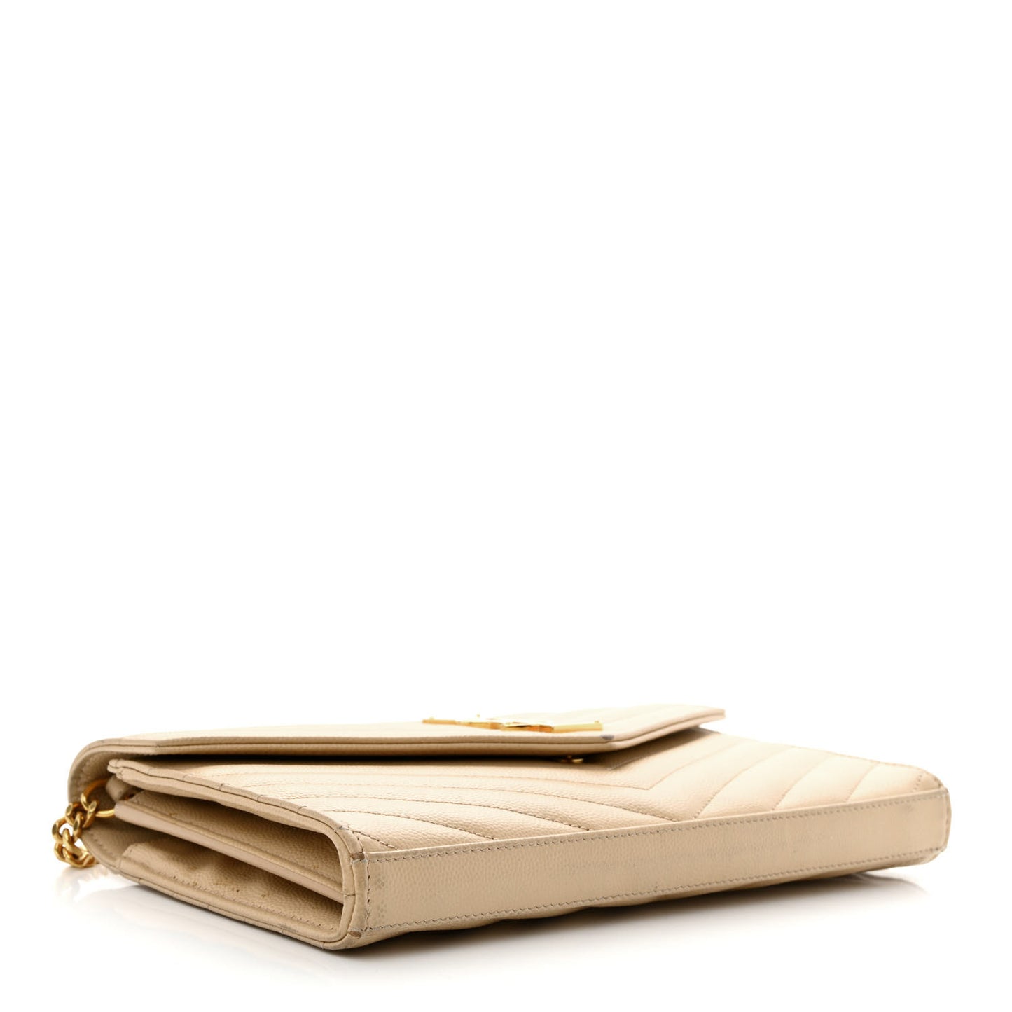 Grain De Poudre Matelasse Chevron Monogram Chain Wallet Dark Beige