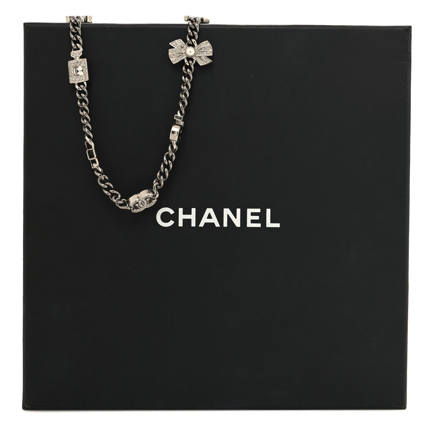 Ruthenium Crystal Chain CC Lucky Charms Choker Silver