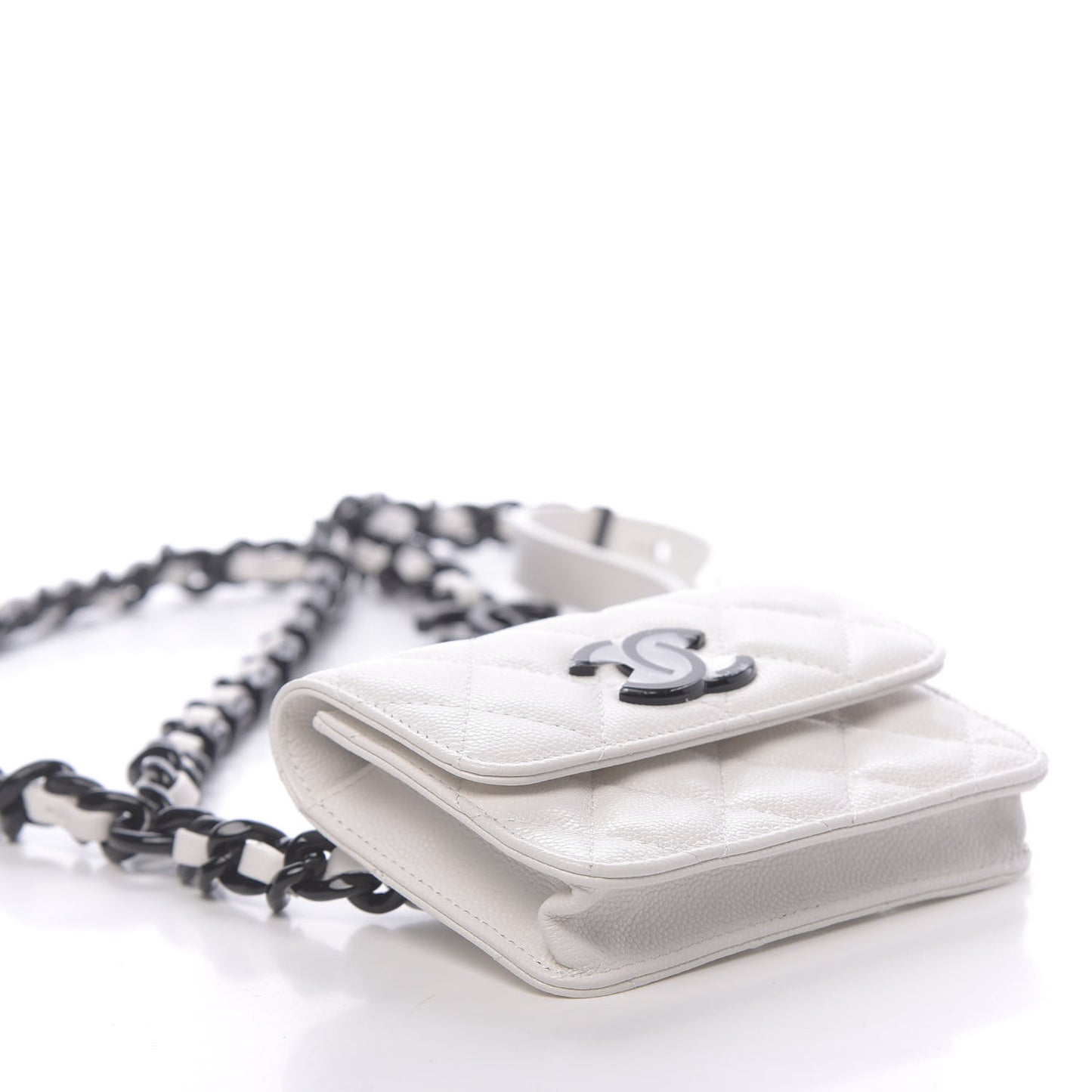 Caviar Quilted My Everything Belt Flap Card Holder White