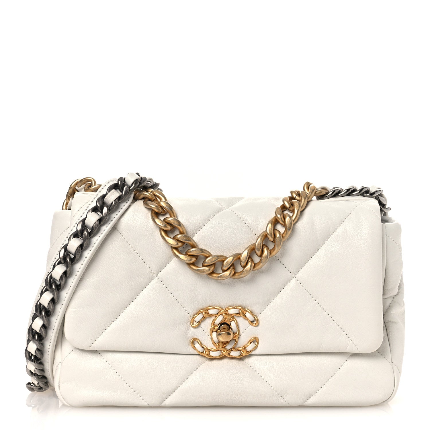 Chanel Goatskin Quilted Medium Chanel 19 Flap White 1864755