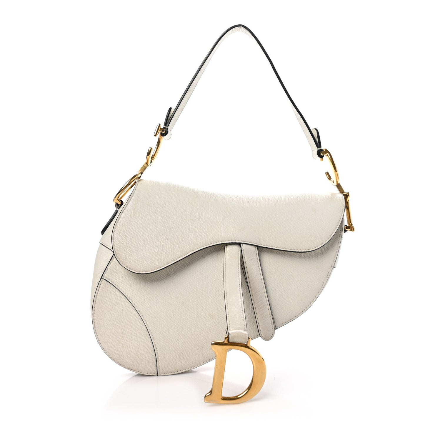 Grained Calfskin Saddle Bag White