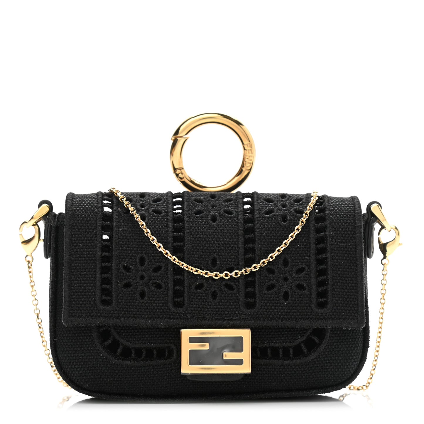 Canvas Embroidered Nano Baguette Charm Black