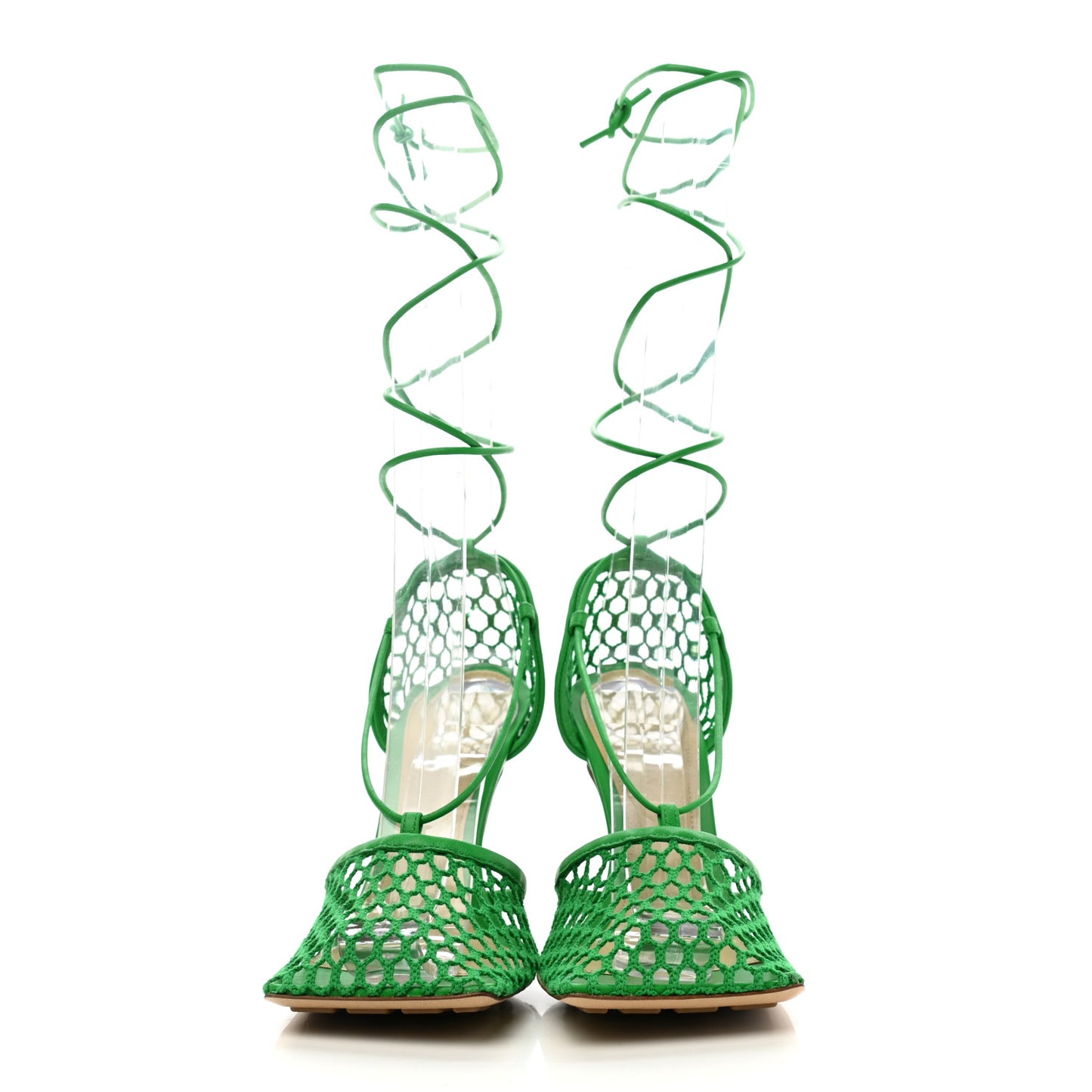Mesh Nappa Stretch Ankle Tie 90mm Sandals 36 Grass