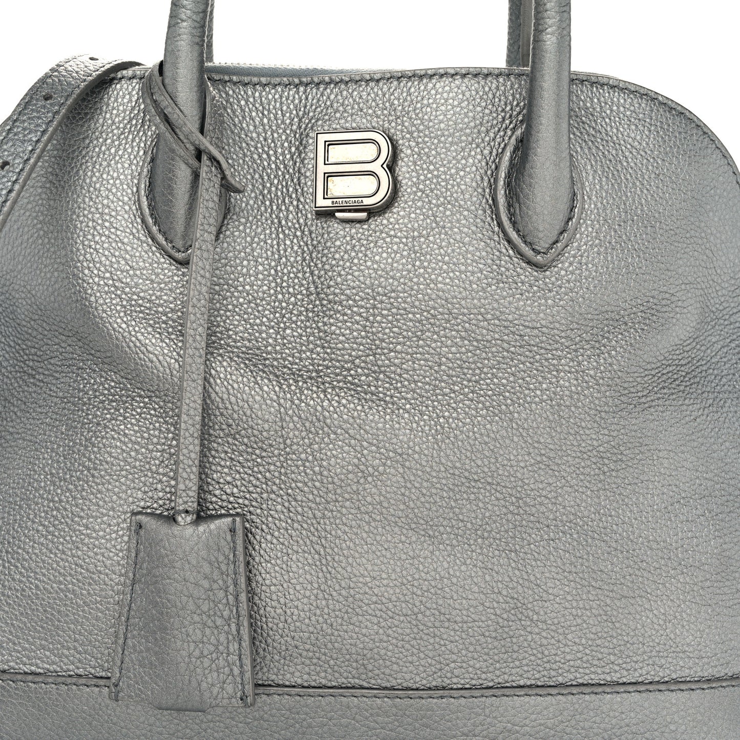 Metallic Calfskin LED Logo Projector Top Handle Bag Silver