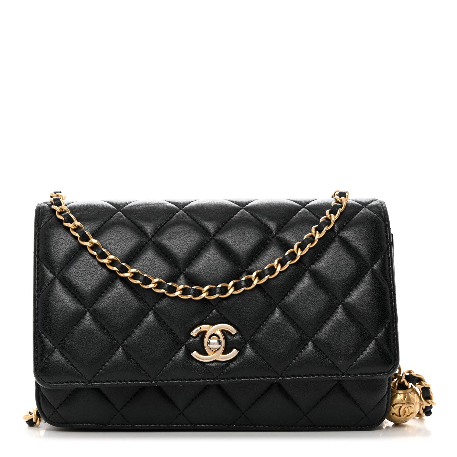 Chanel Lambskin Quilted CC Pearl Crush Wallet on Chain WOC Black 1 of 11
