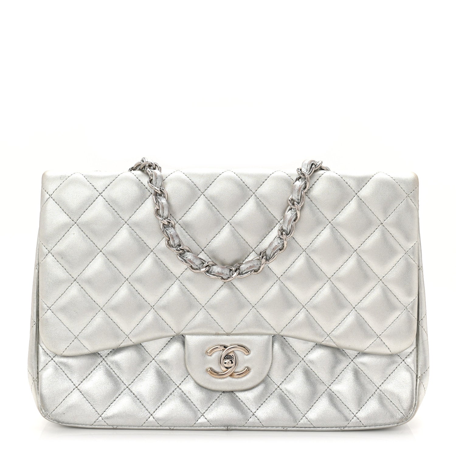 ❣️ひっこ❣️シャネル❣️超レア❣️デカマトラッセ36❣️シルバー金具❣️ Chanel Metallic Lambskin Quilted Jumbo Single Flap Silver 1795922