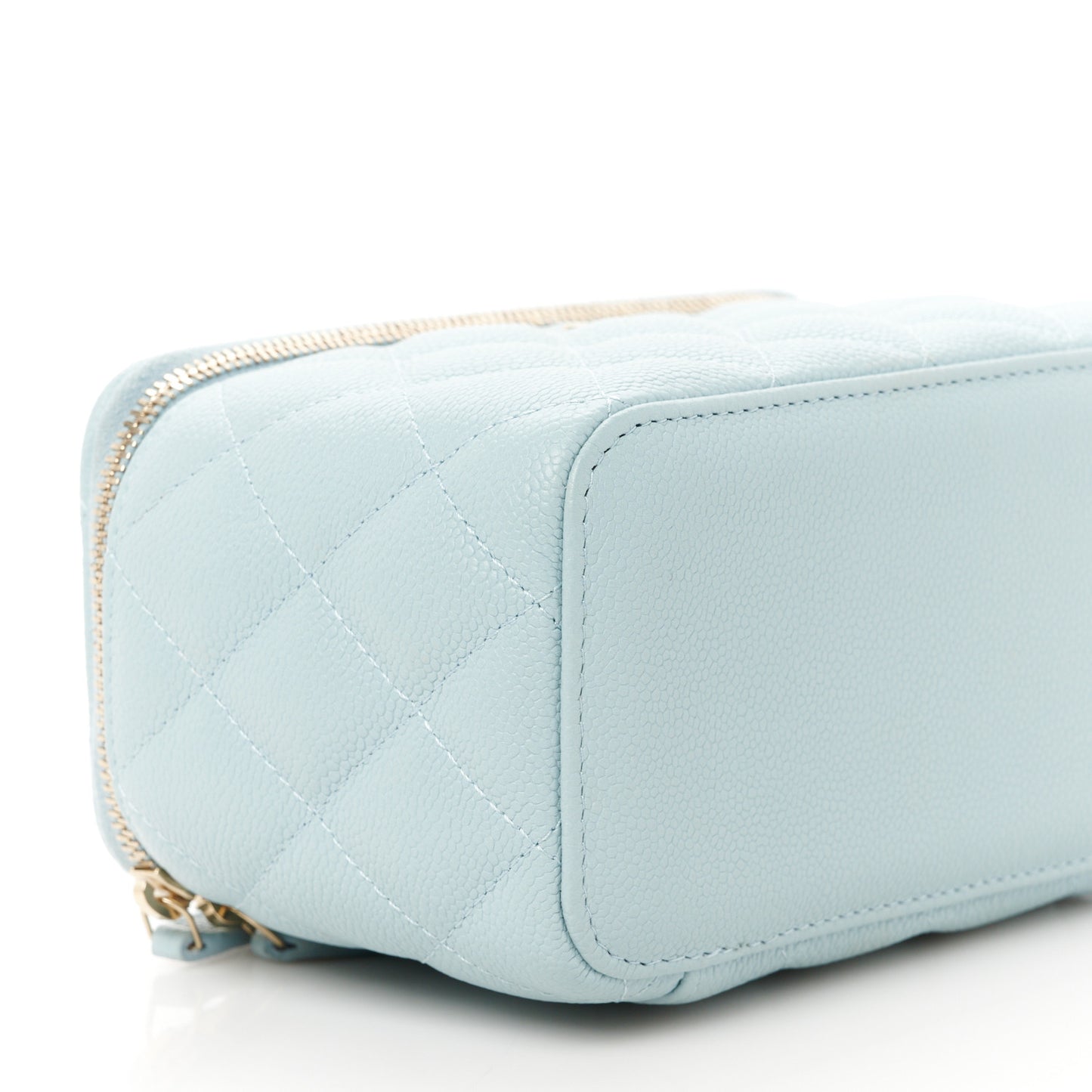 Caviar Quilted Small Tiny CC Vanity Case With Chain Light Blue