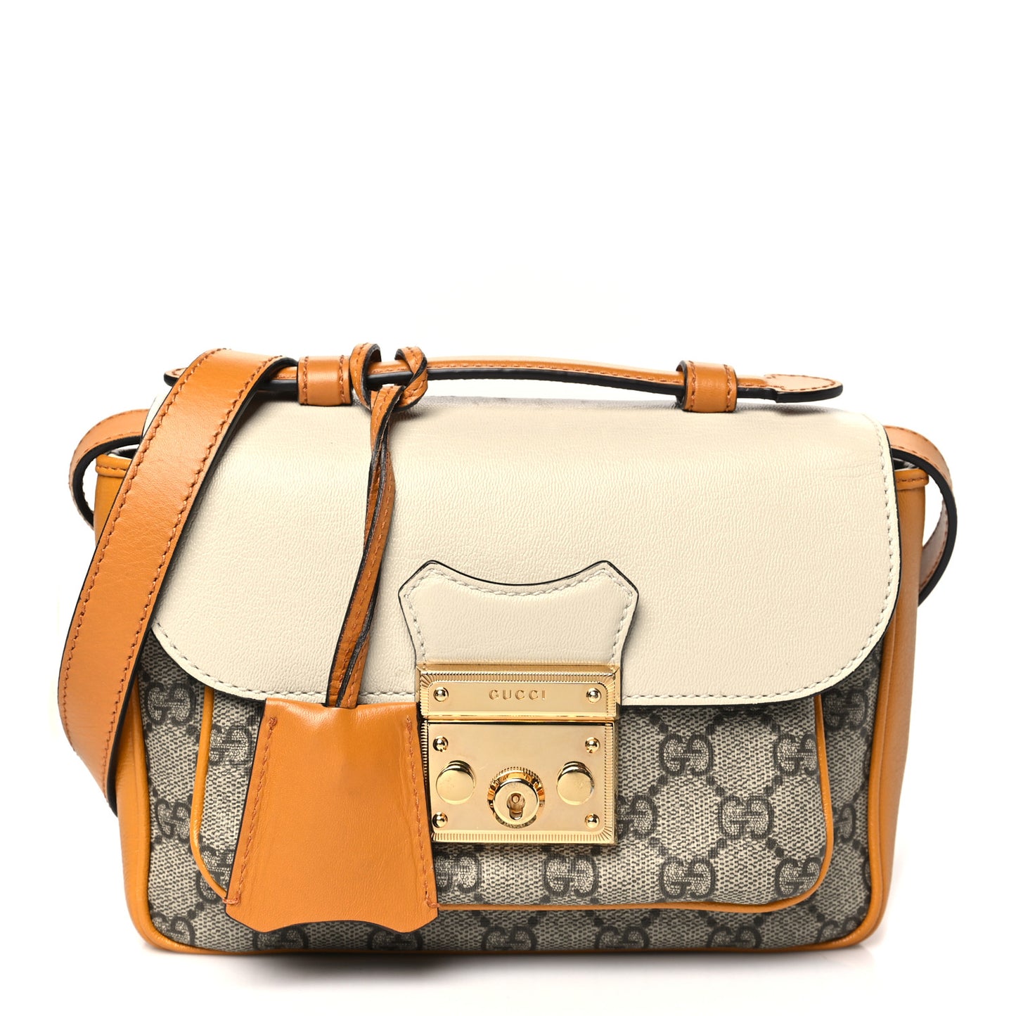 GG Supreme Monogram Calfskin Mini Padlock Flap Pocket Shoulder Bag Beige Mystic White Sun Oil