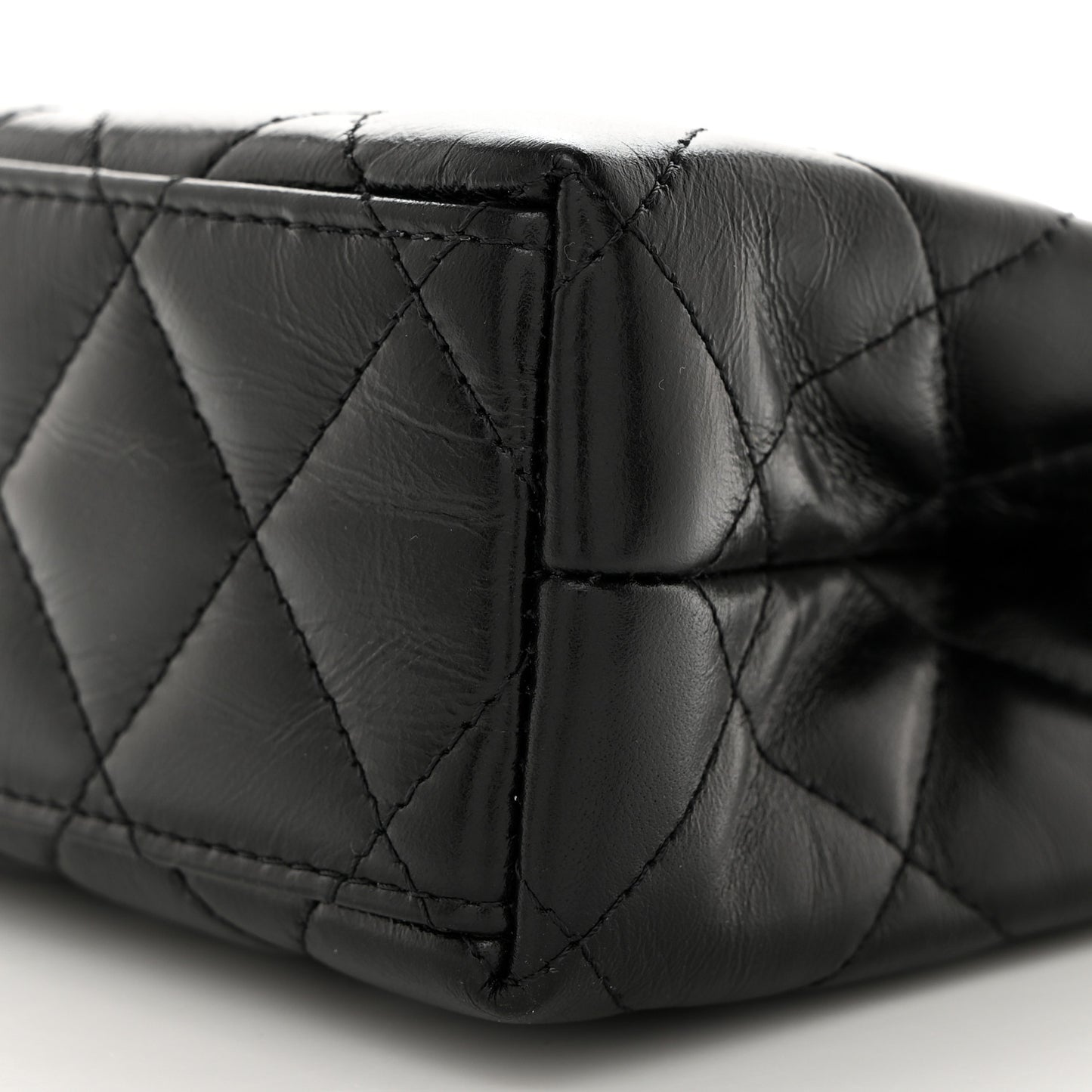 Shiny Aged Calfskin Quilted Nano Kelly Shopper Black