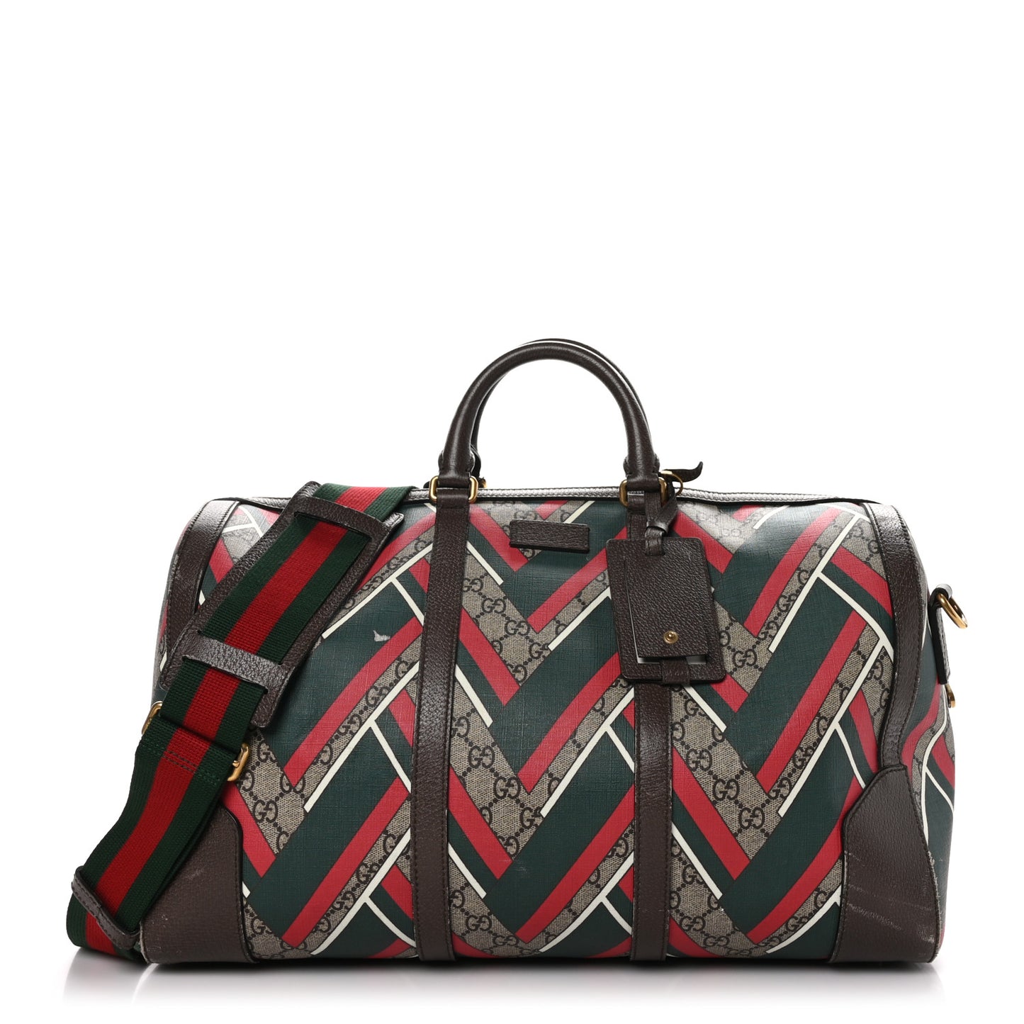 GG Supreme Monogram Chevron Web Medium Duffle Beige Green Red New Acero