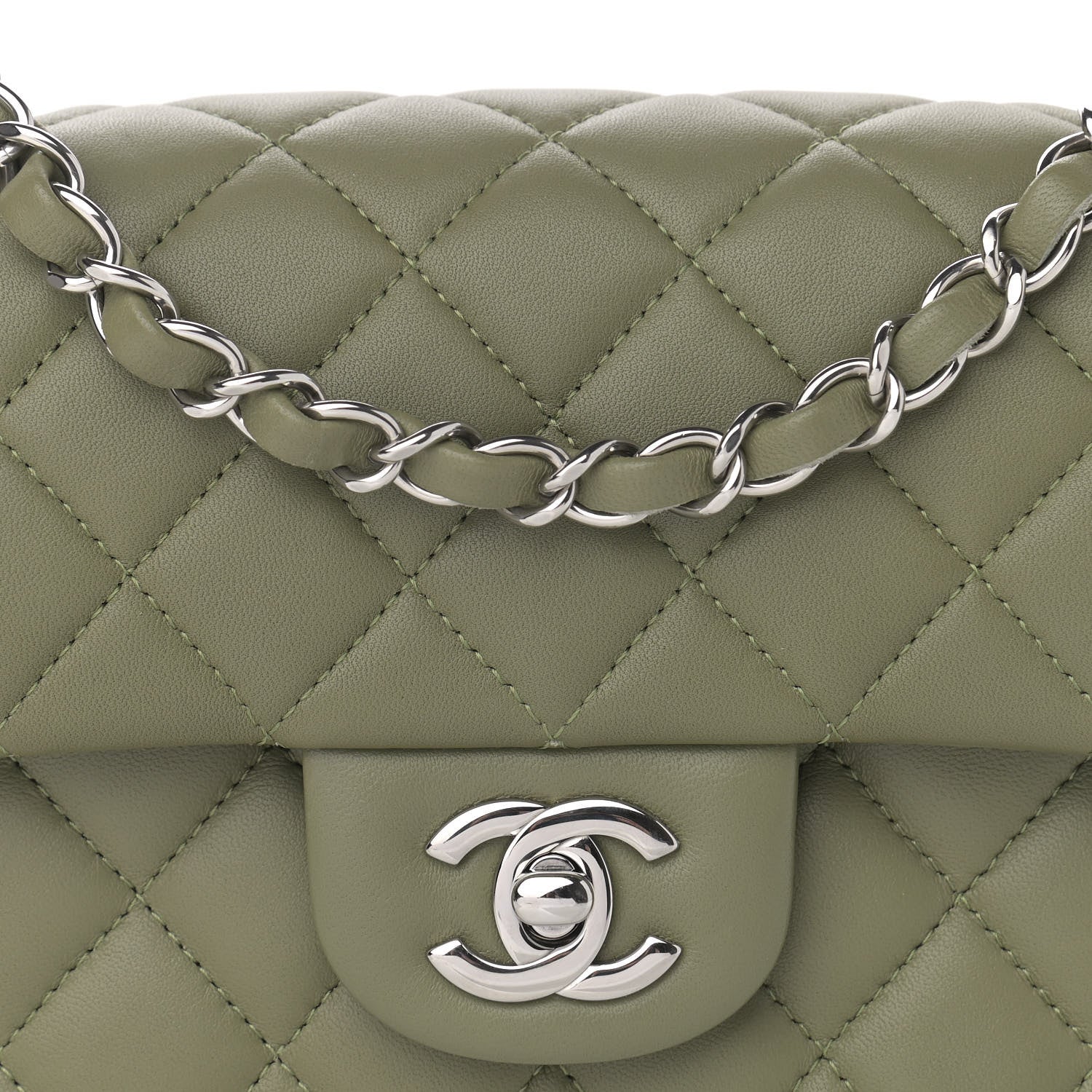 Chanel Lambskin Quilted Mini Rectangular Flap Khaki 7 of 12