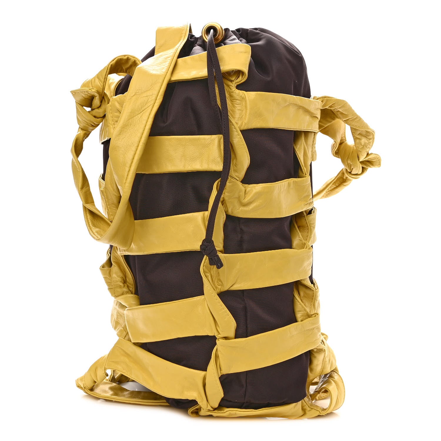 Bottega Veneta Nylon Calfskin Woven BV Tape Bucket Bag Brown Yellow 1 of 10