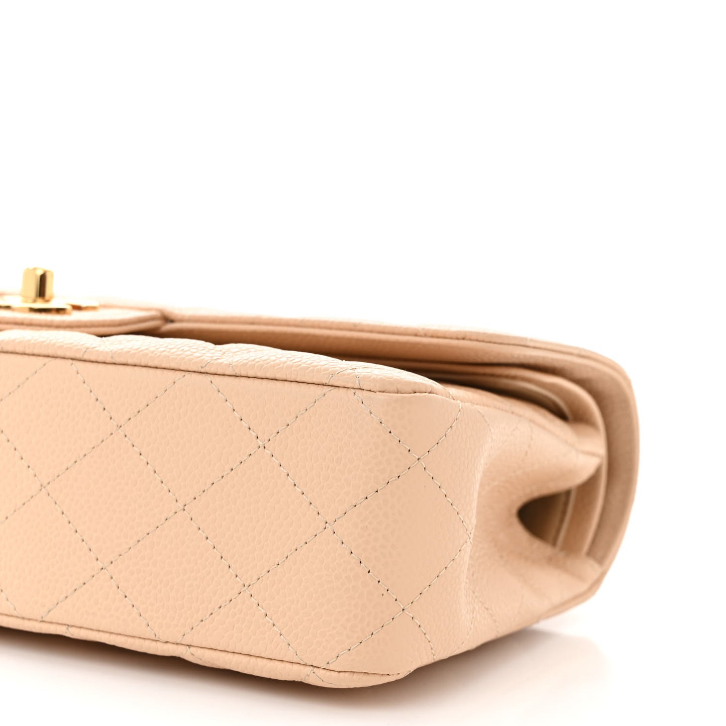 Caviar Quilted Medium Double Flap Beige