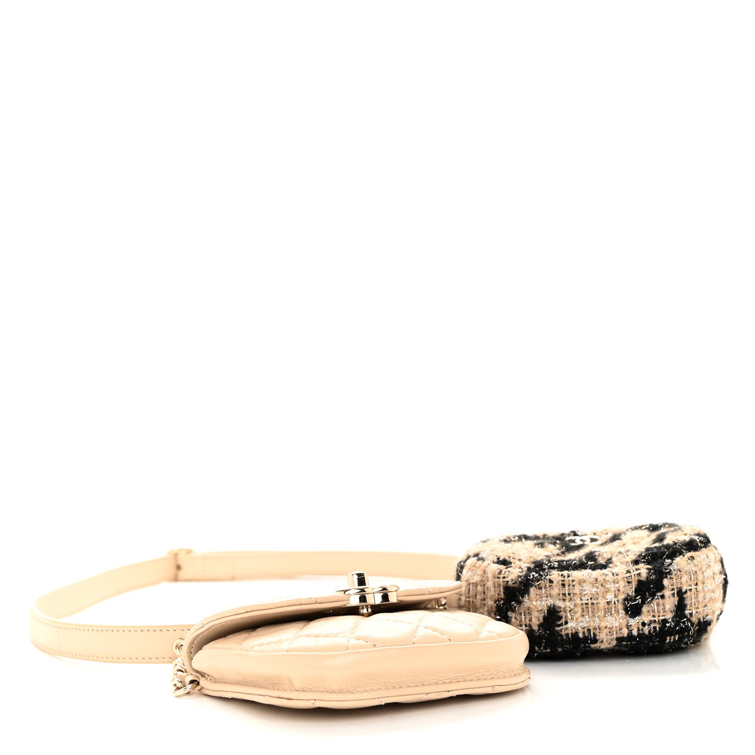 Chanel Tweed Lambskin Quilted Waist Bag With Coin Purse Beige 4 of 13