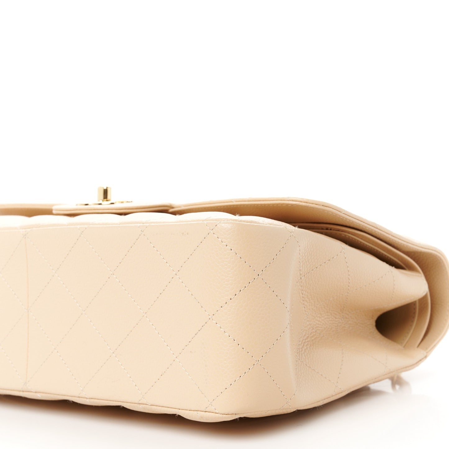 Caviar Quilted Jumbo Double Flap Beige