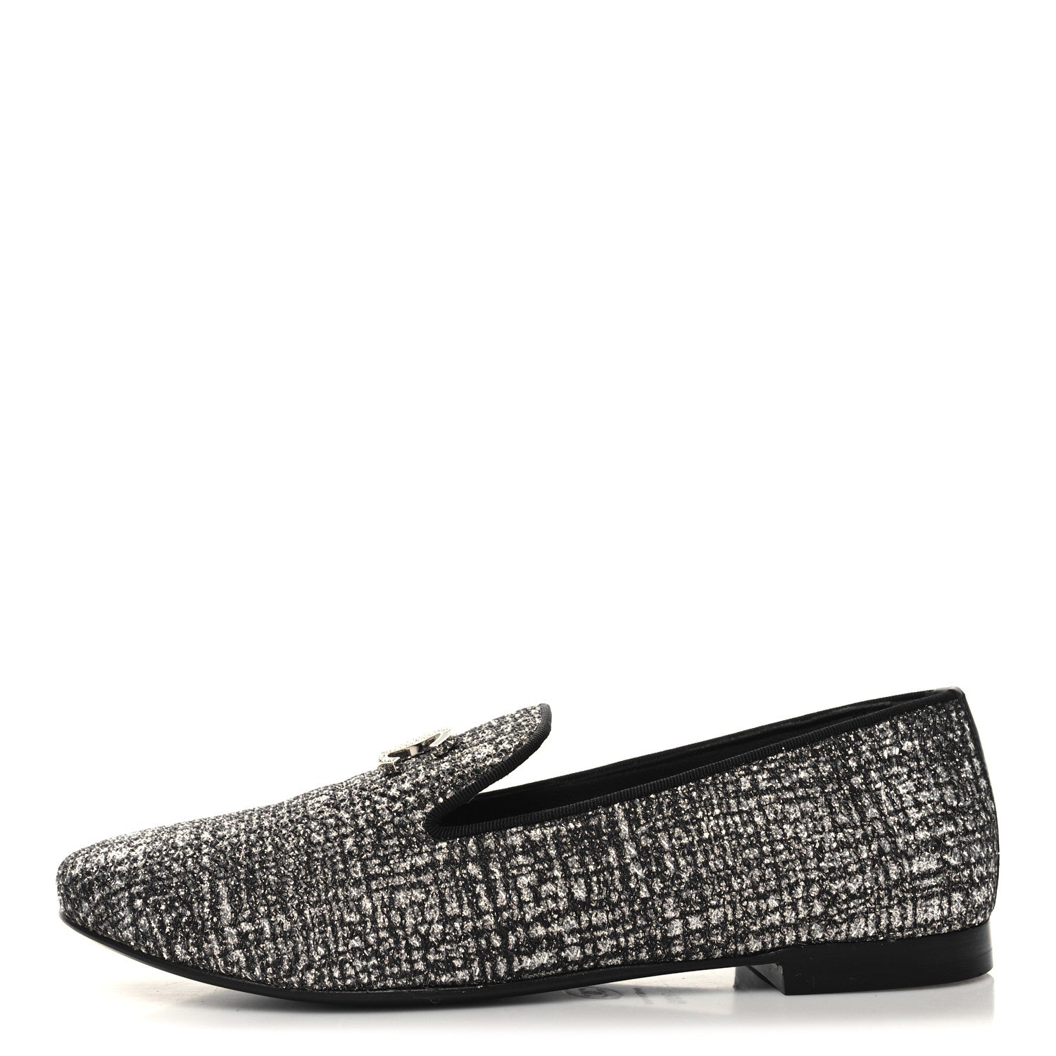 Chanel Fantasy Fabric Grosgrain CC Mocassin Loafers 36.5 Silver Black 1 of 11