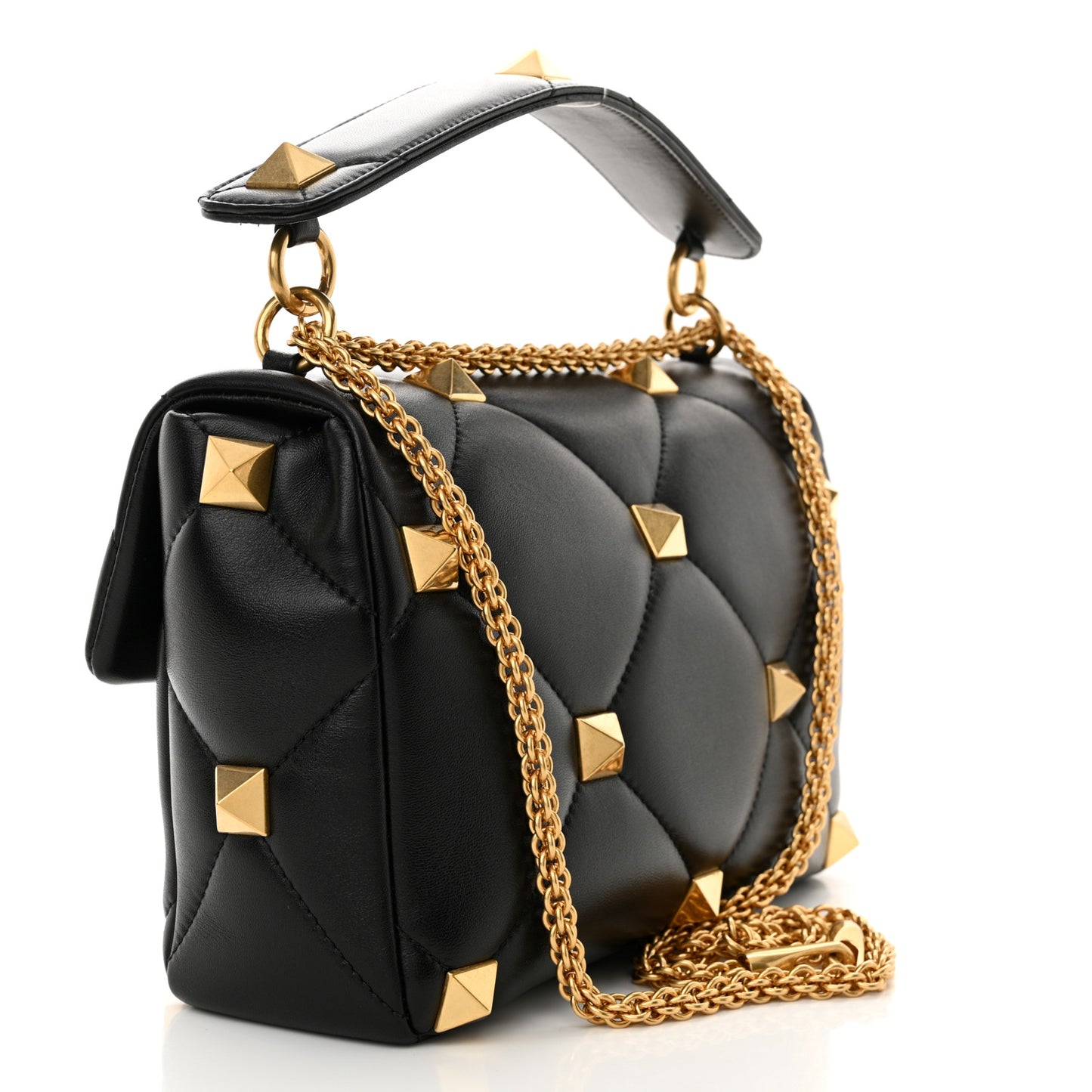 Nappa Large Roman Stud Shoulder Bag Black