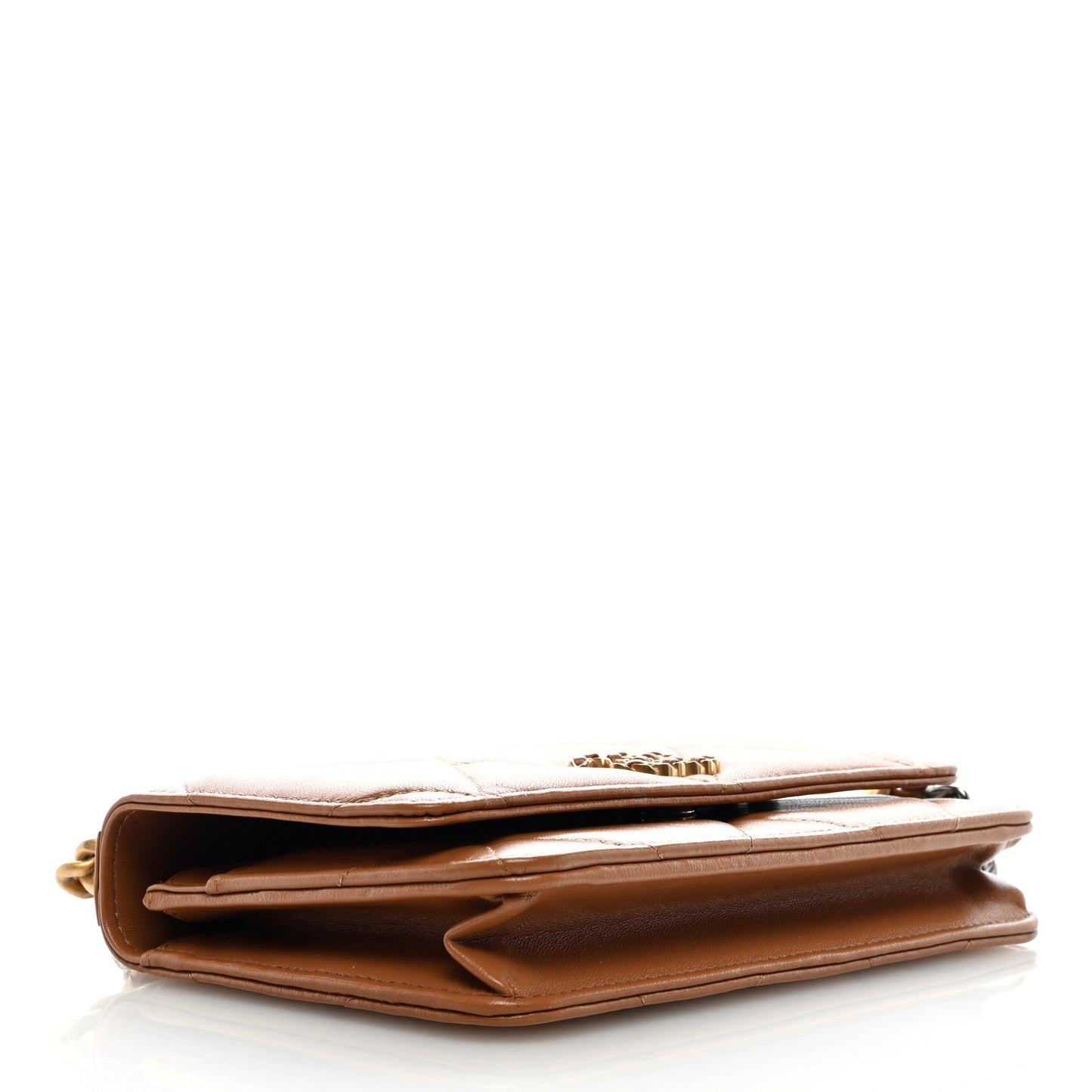 Lambskin Quilted Chanel 19 Wallet On Chain WOC Brown
