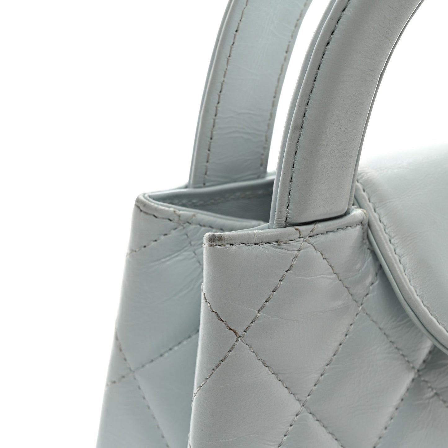 Shiny Aged Calfskin Quilted Nano Kelly Shopper Light Blue