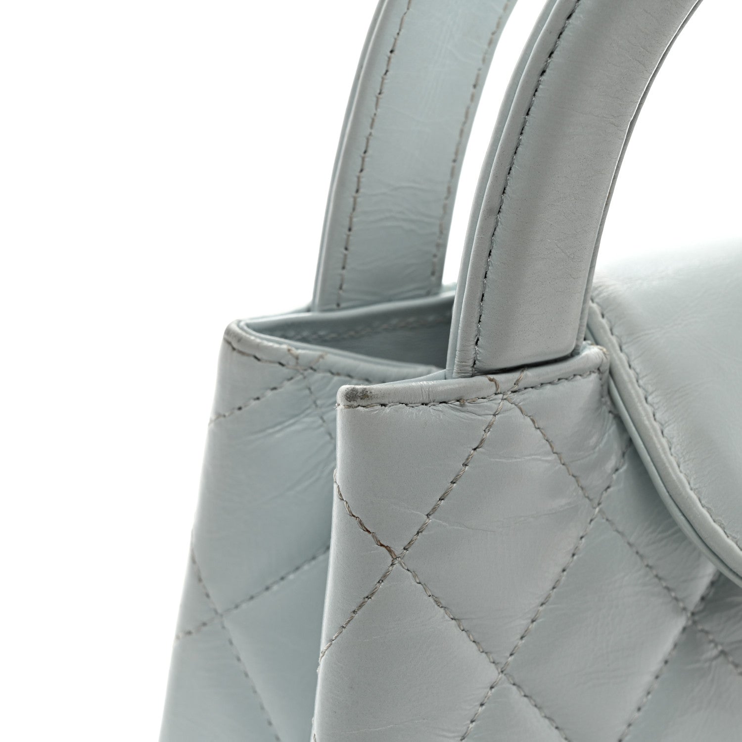 Chanel Shiny Aged Calfskin Quilted Nano Kelly Shopper Light Blue 11 of 11