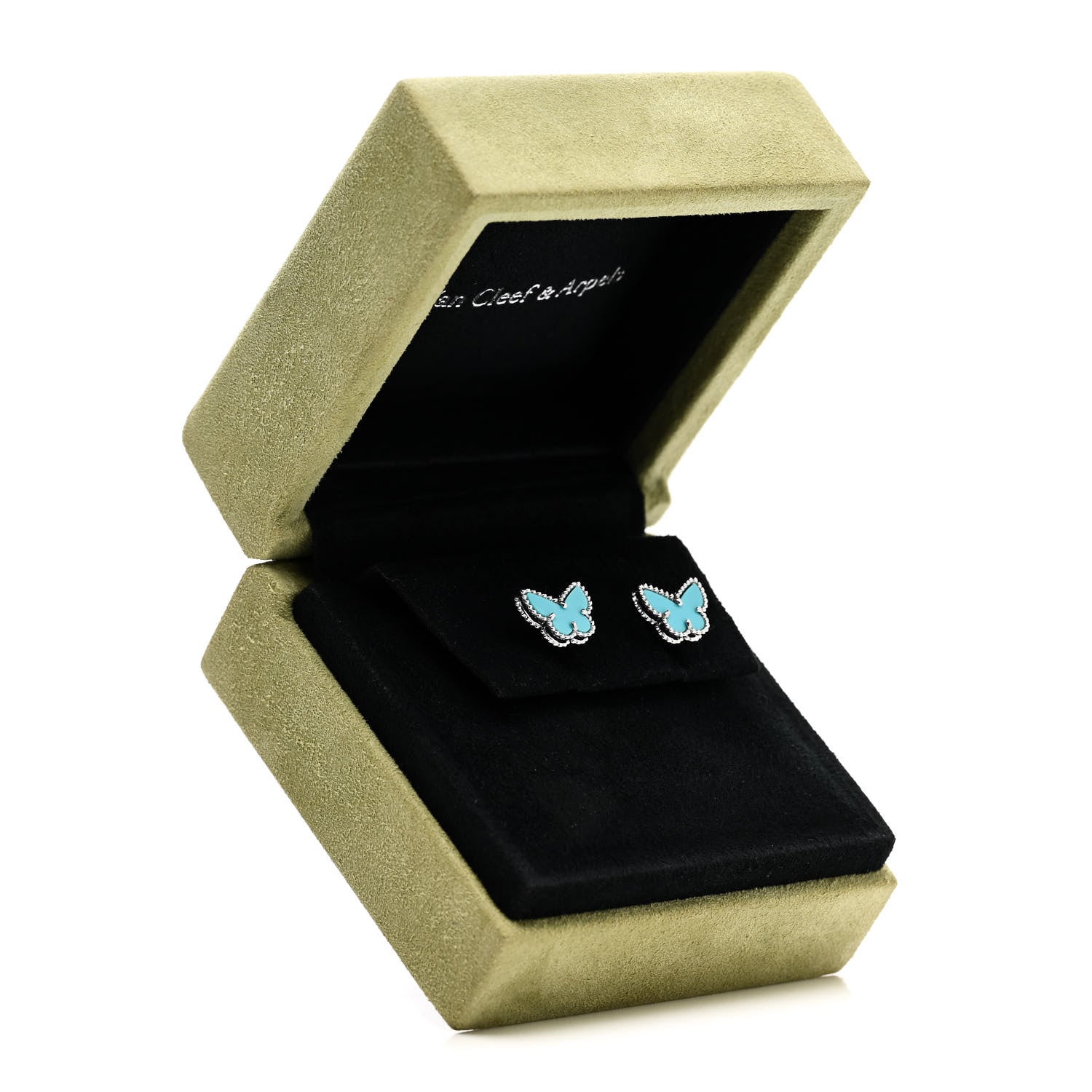 Van Cleef & Arpels 18K White Gold Turquoise Sweet Alhambra Butterfly Earrings 5 of 5