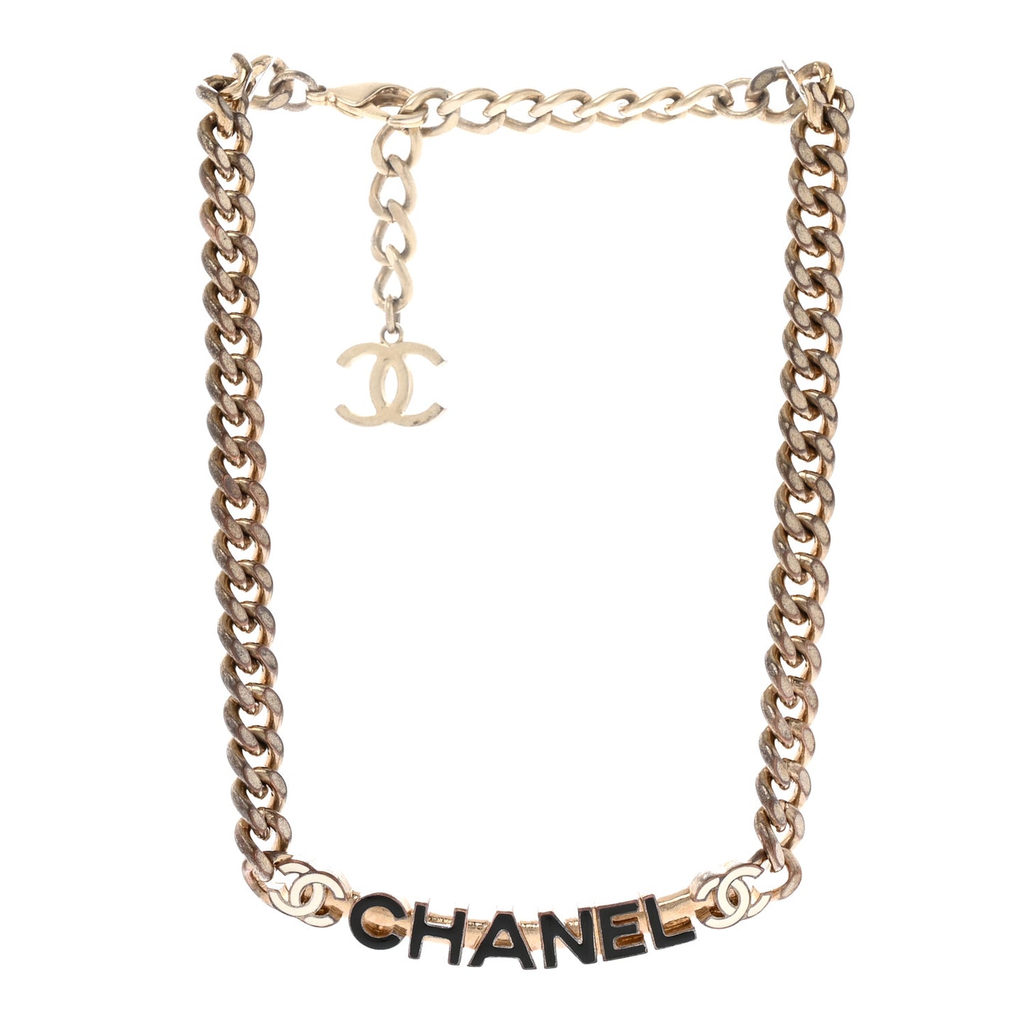 Metal Enamel Chain CC Choker Gold White
