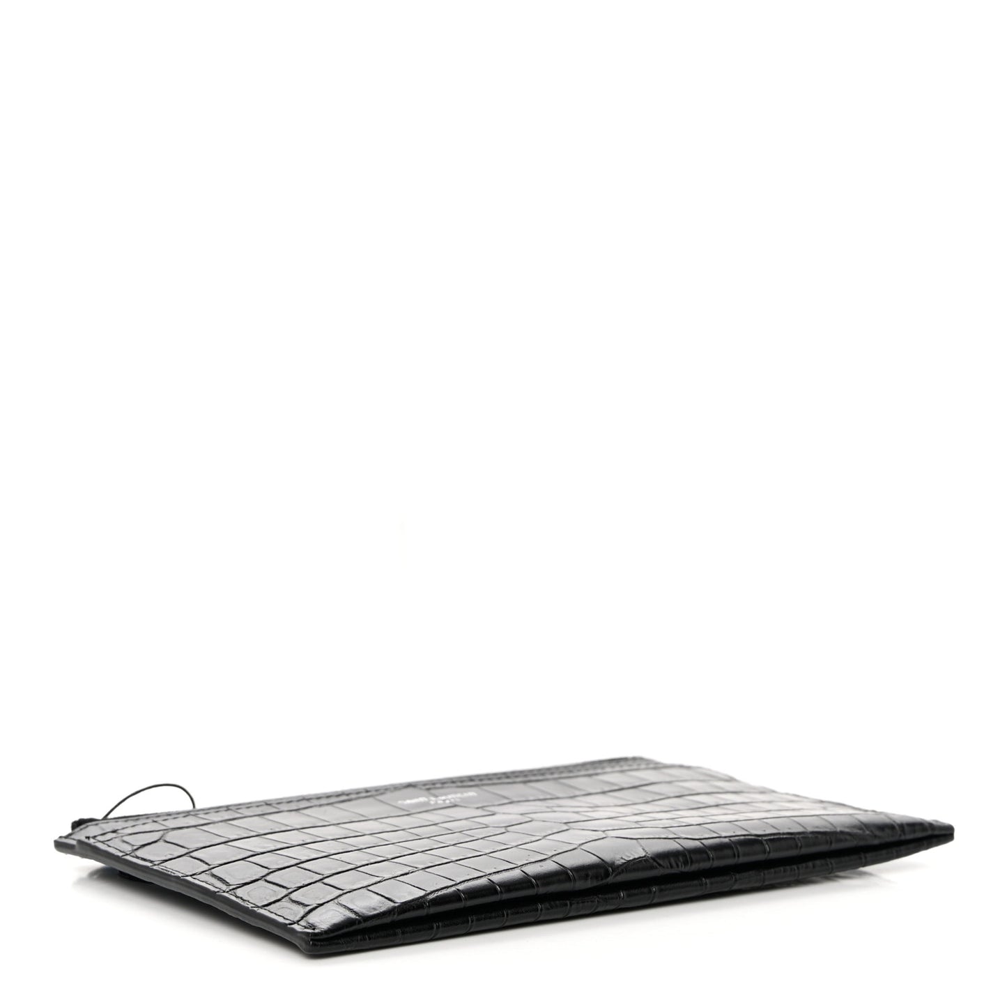 Calfskin Crocodile Embossed Zip Pouch Black