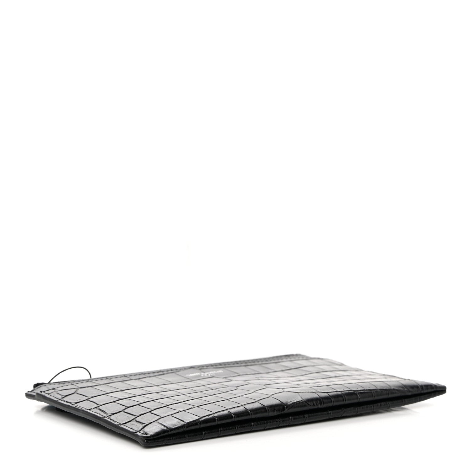 Saint Laurent Calfskin Crocodile Embossed Zip Pouch Black 4 of 9