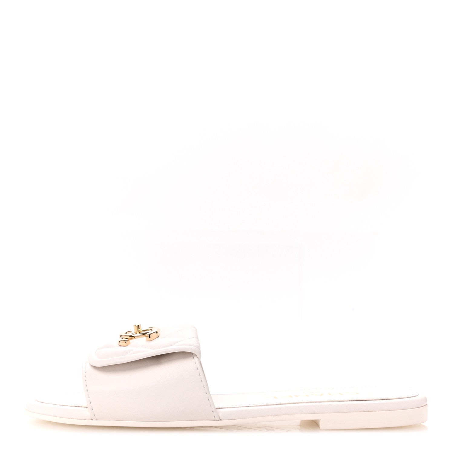 Chanel Lambskin Quilted Turnlock Flat Mules 36 White 1641675