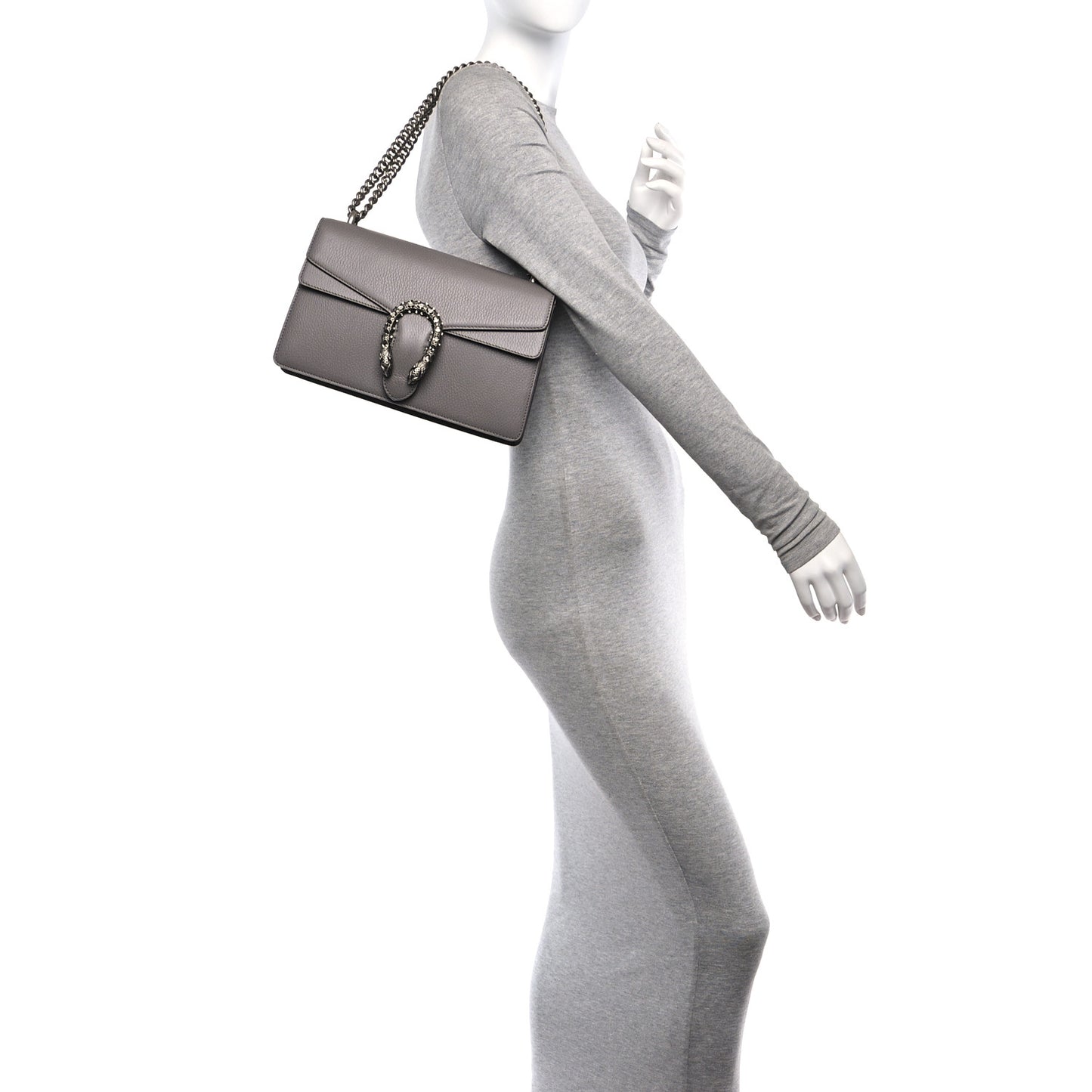 Pebbled Calfskin Small Dionysus Shoulder Bag Dusty Grey