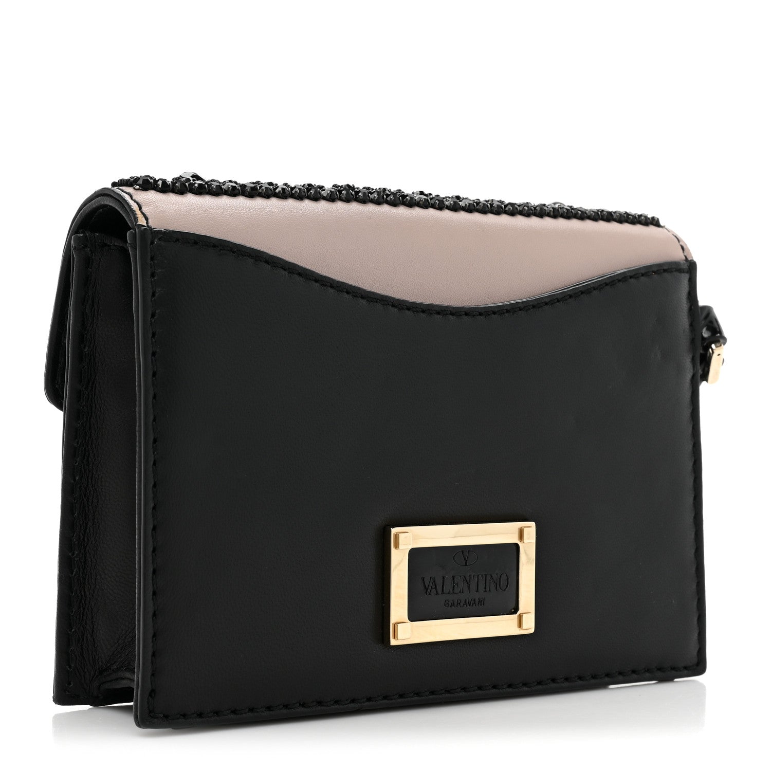 Valentino Garavani Calfskin Beaded Crystal Rockstud Bow Wristlet Clutch Black Poudre 3 of 14