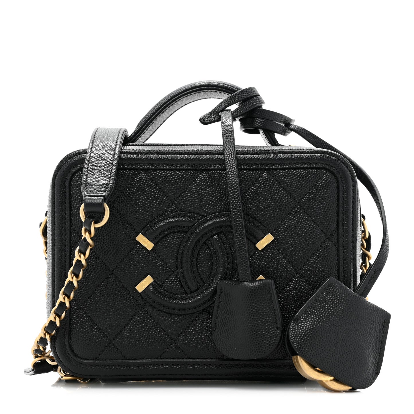 Caviar Quilted Small CC Filigree Vanity Case Black