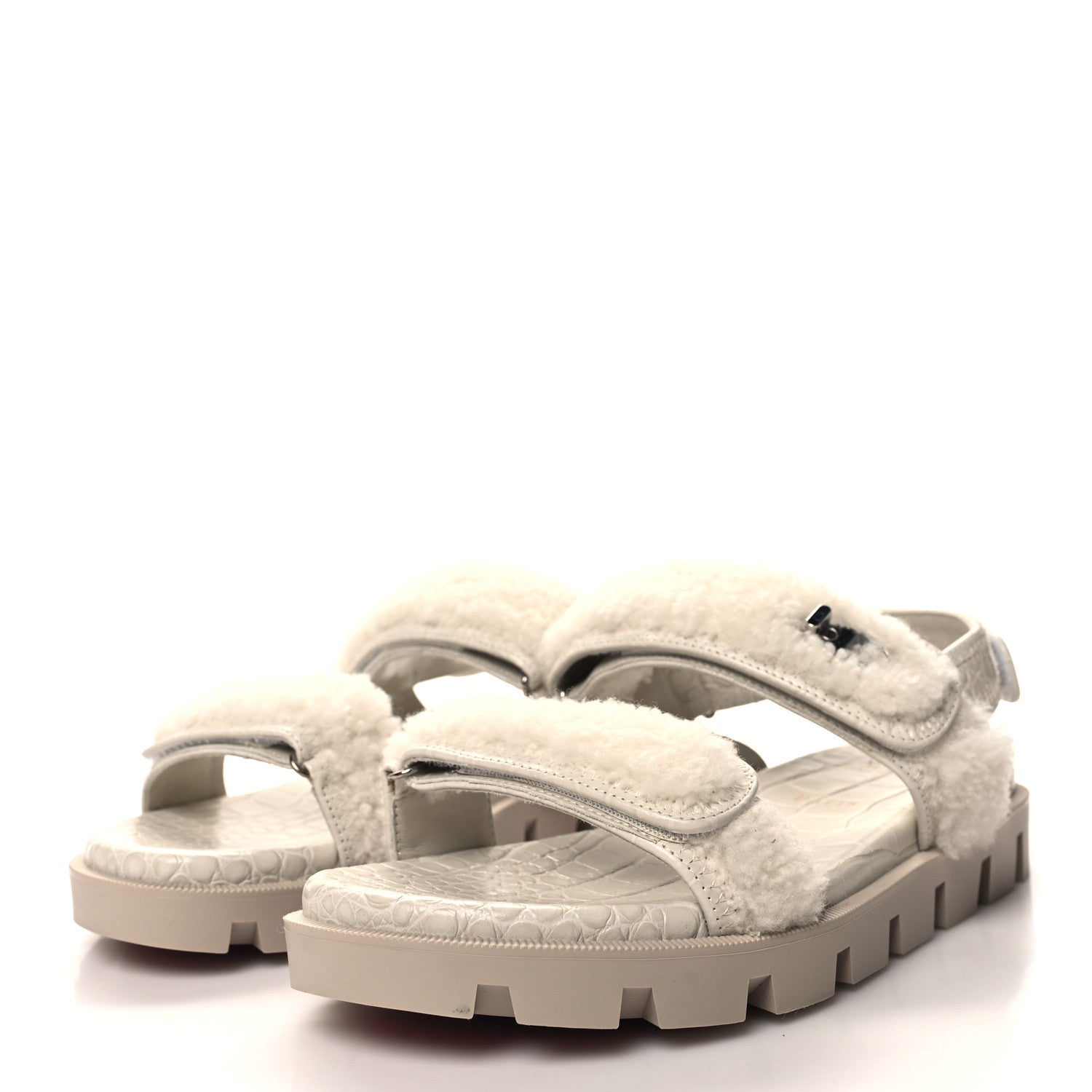 Christian Louboutin Shearling Lock Sandals 38 White 3 of 8