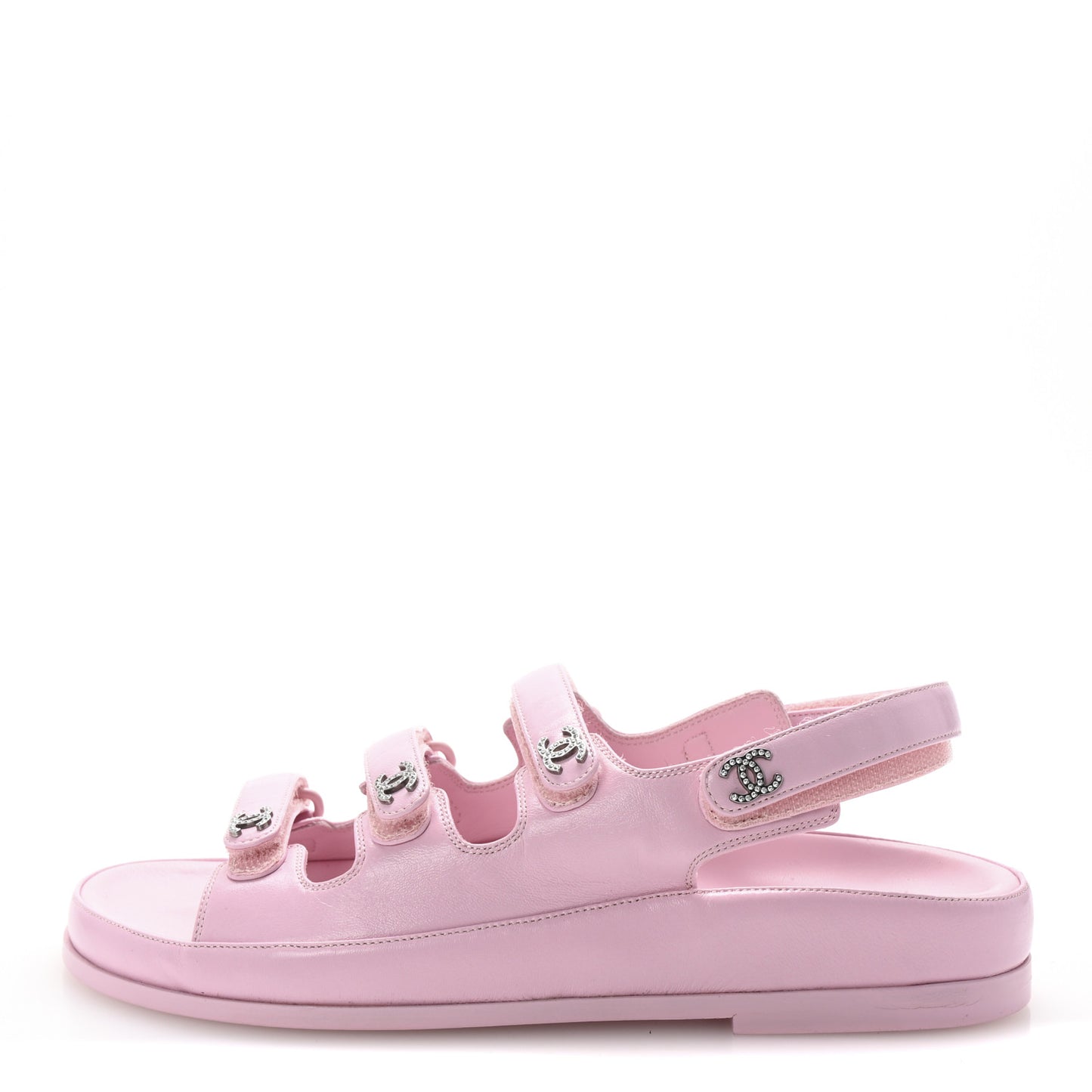 Lambskin Crystal CC Velcro Dad Sandals 36.5 Light Pink