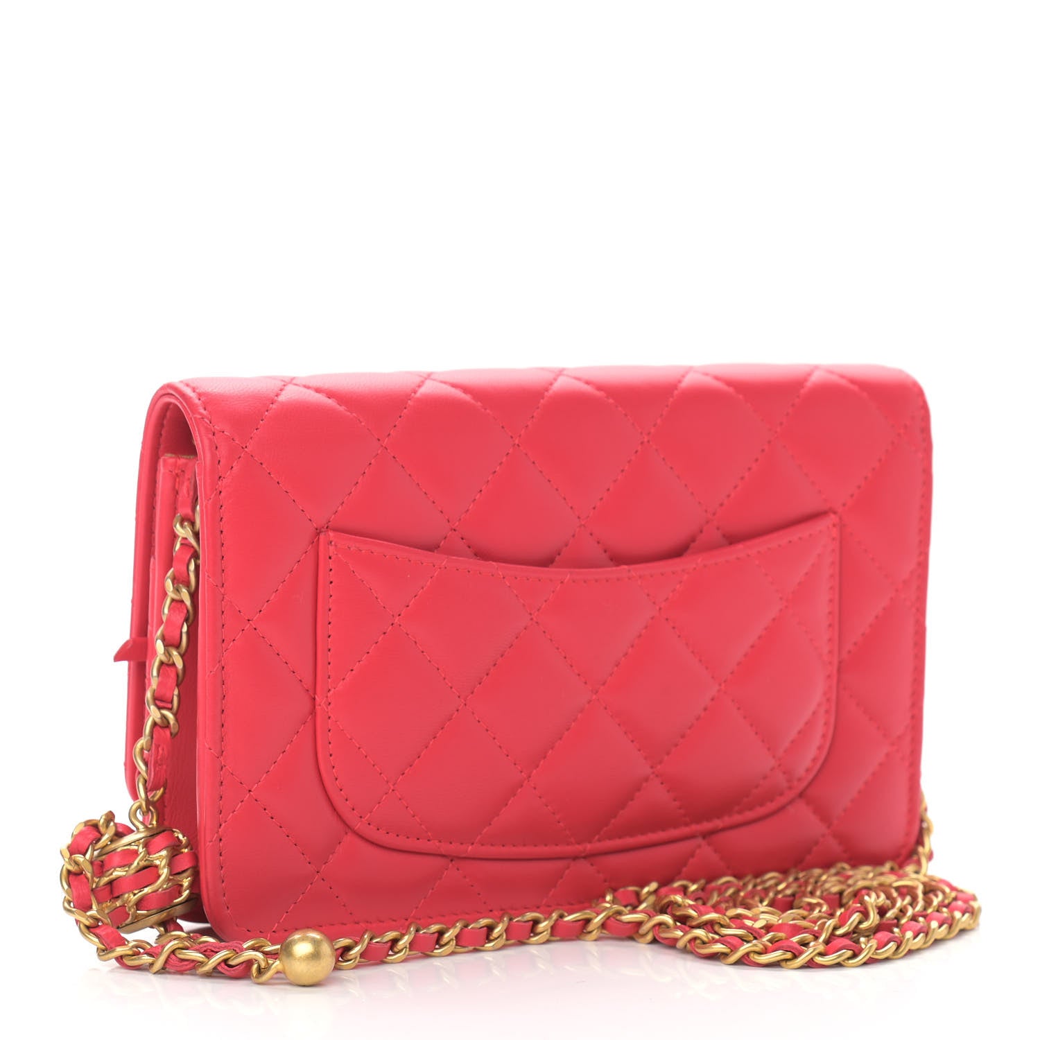 Chanel Lambskin Quilted CC Pearl Crush Wallet on Chain WOC Red 3 of 12